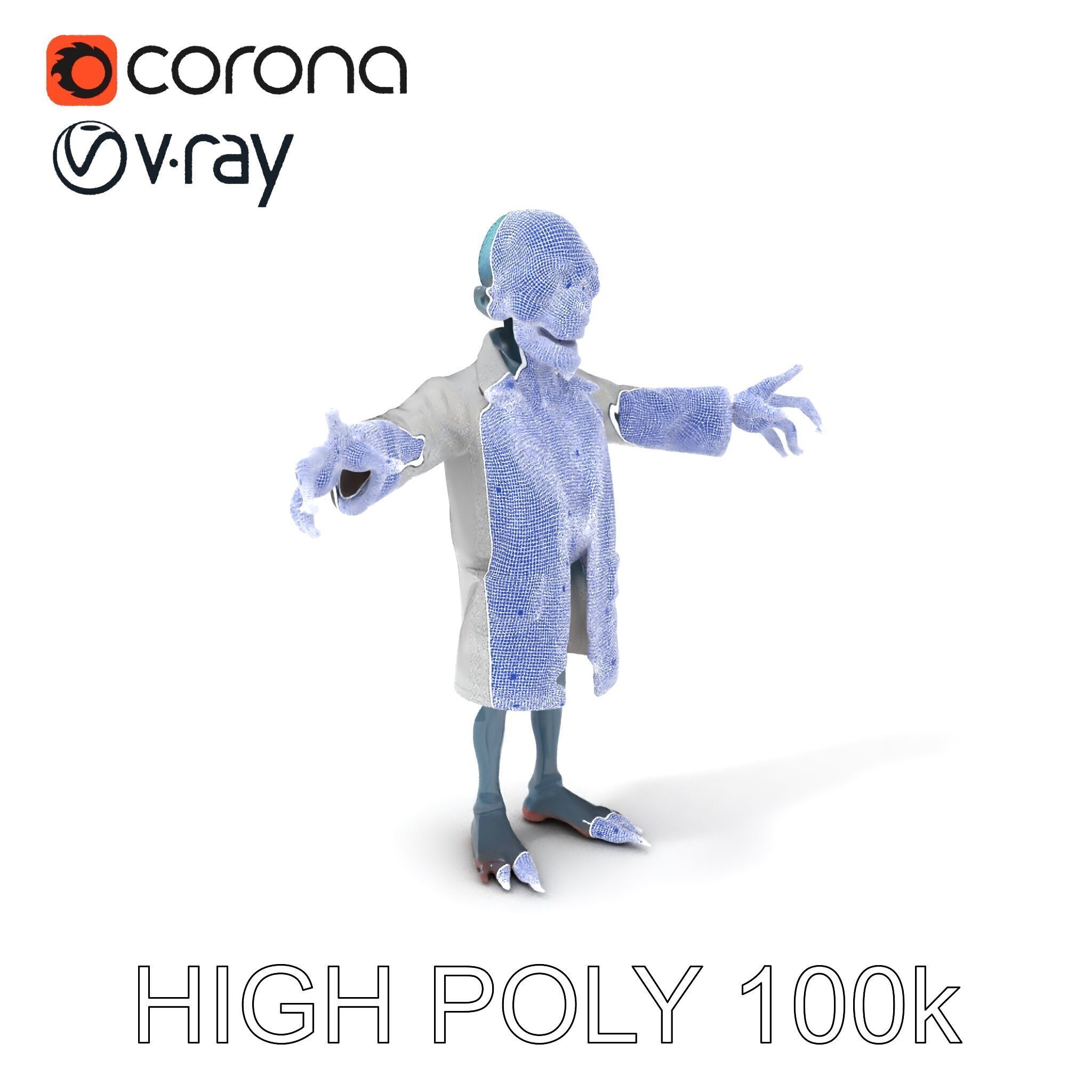 Zombie Scientist D Character Model with PBR Textures and Anim... Low-poly 3D model_3