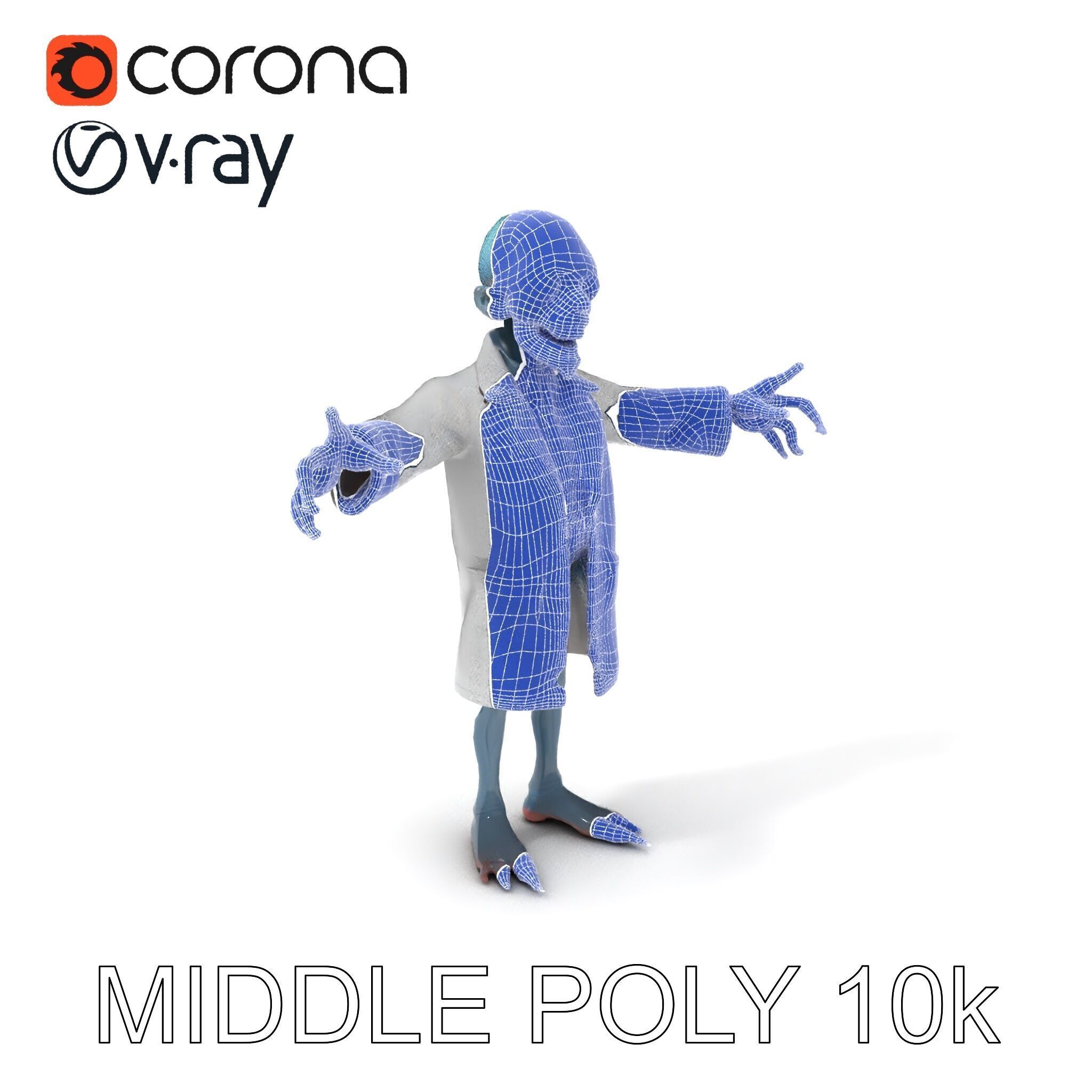 Zombie Scientist D Character Model with PBR Textures and Anim... Low-poly 3D model_6