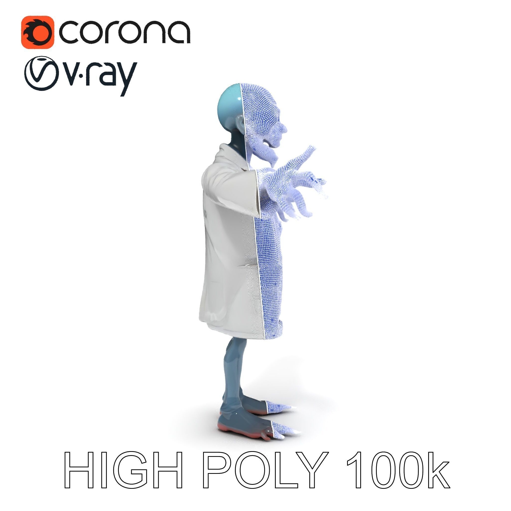 Zombie Scientist D Character Model with PBR Textures and Anim... Low-poly 3D model_26