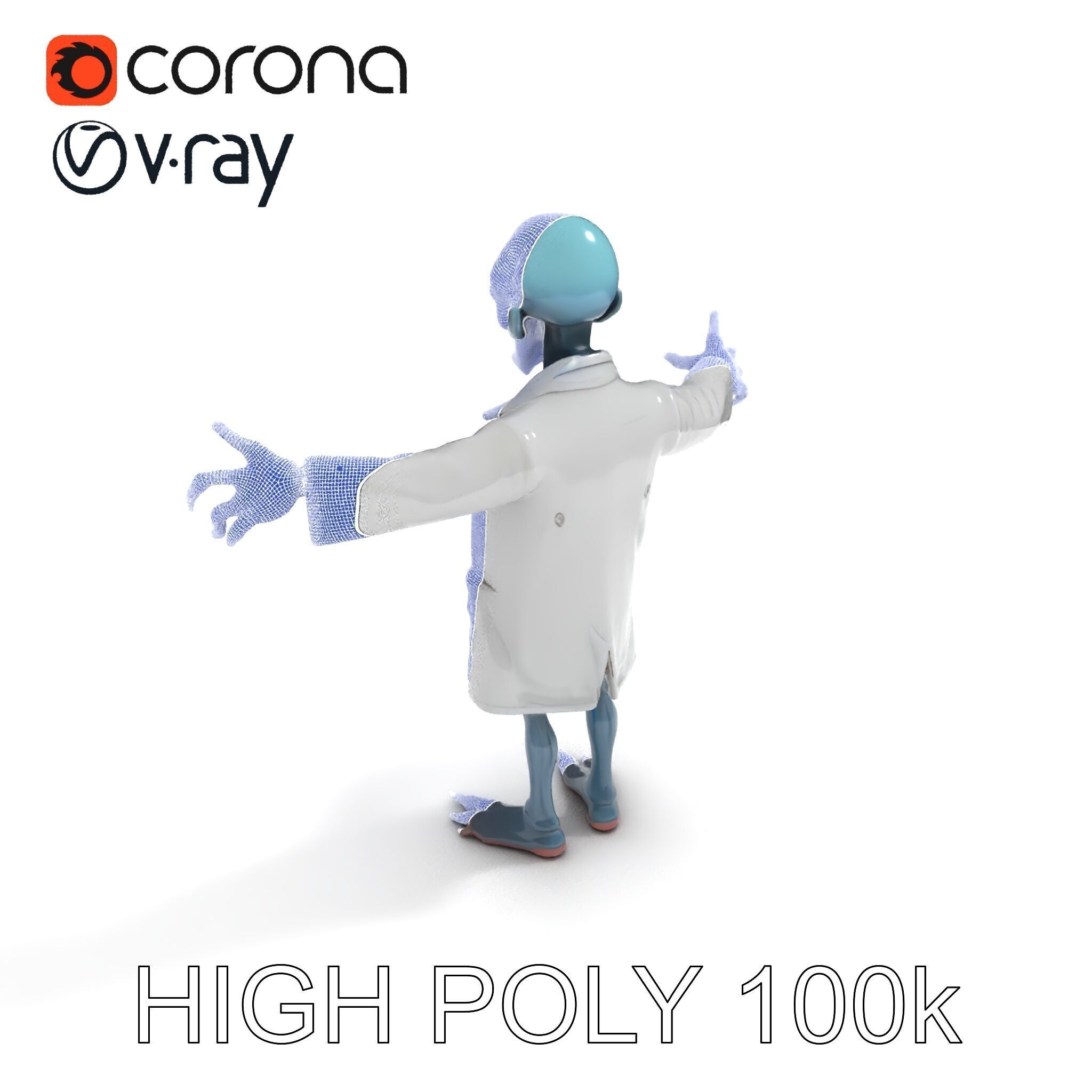 Zombie Scientist D Character Model with PBR Textures and Anim... Low-poly 3D model_36