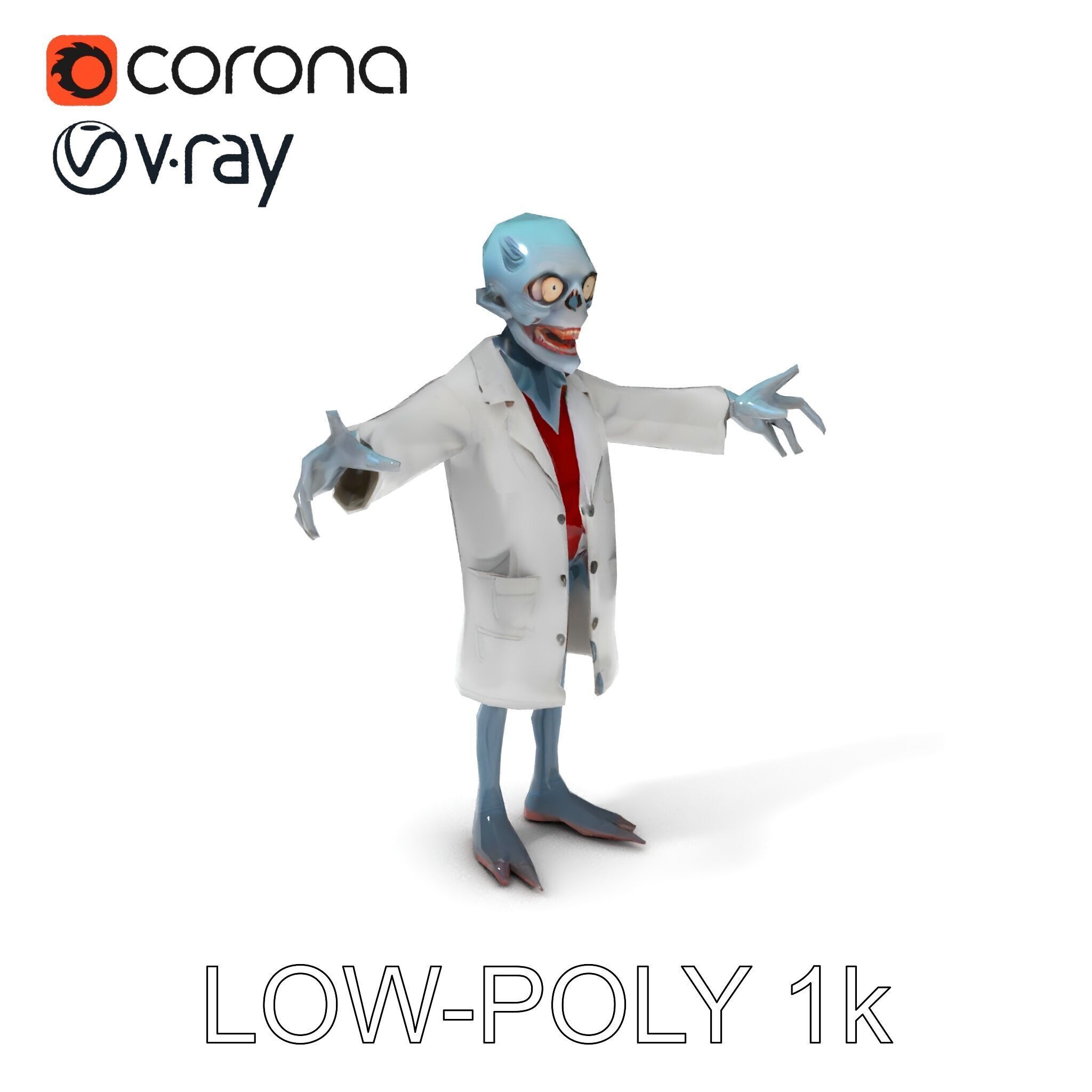 Zombie Scientist D Character Model with PBR Textures and Anim... Low-poly 3D model_10