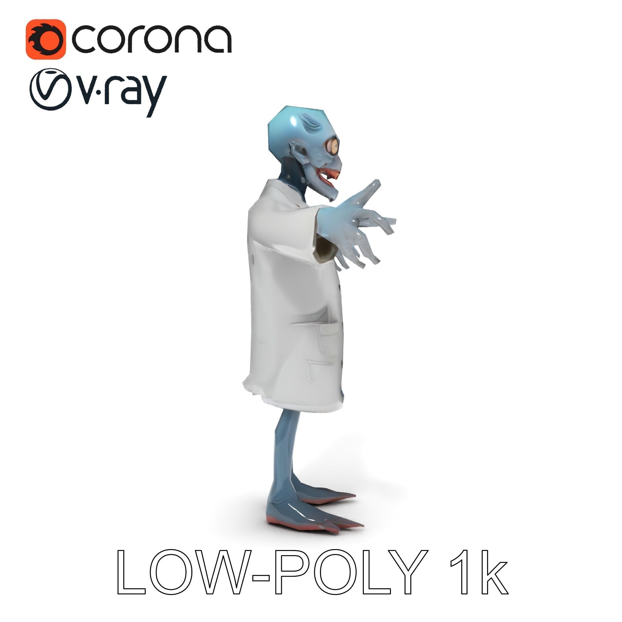 Zombie Scientist D Character Model with PBR Textures and Anim... Low-poly 3D model_16