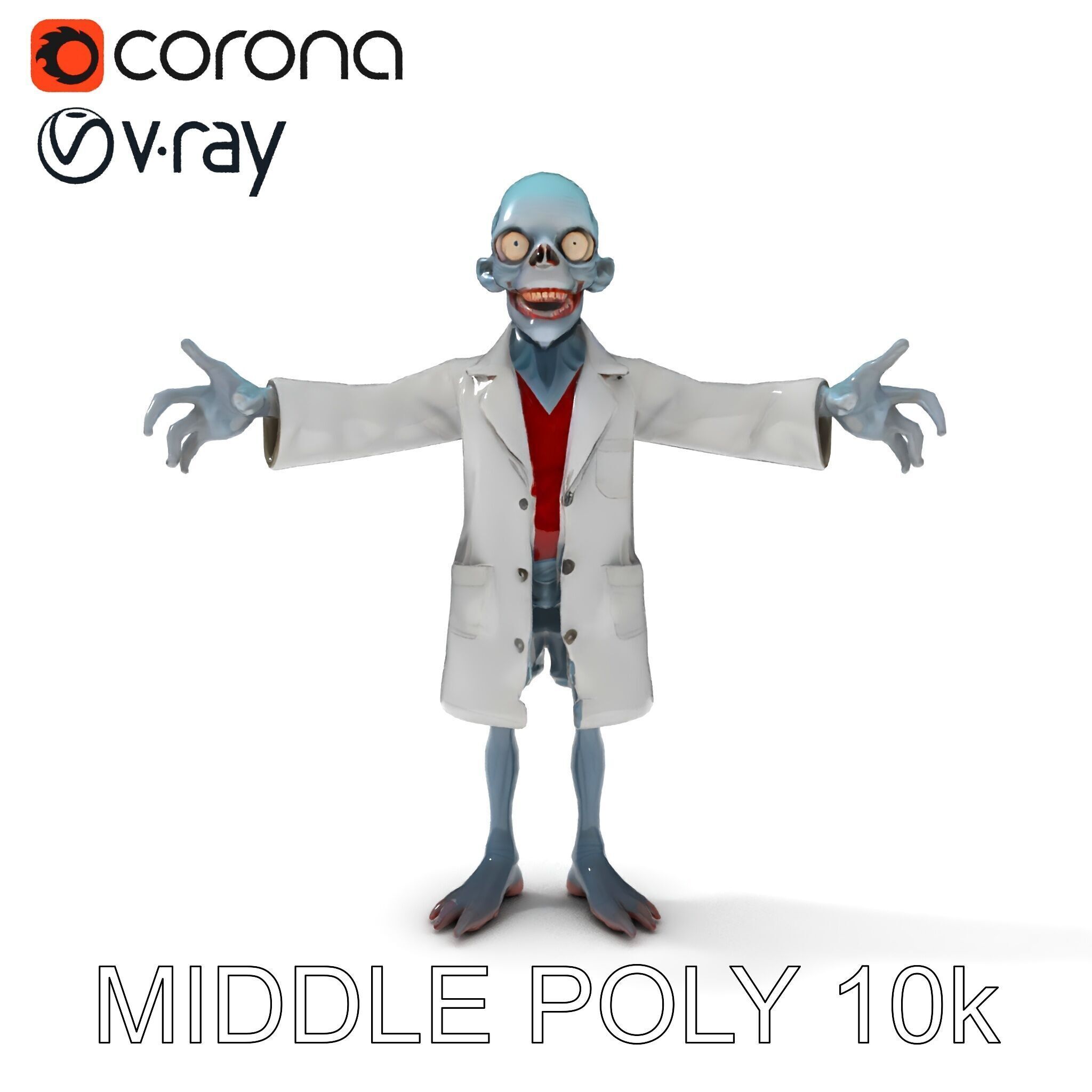Zombie Scientist D Character Model with PBR Textures and Anim... Low-poly 3D model_30