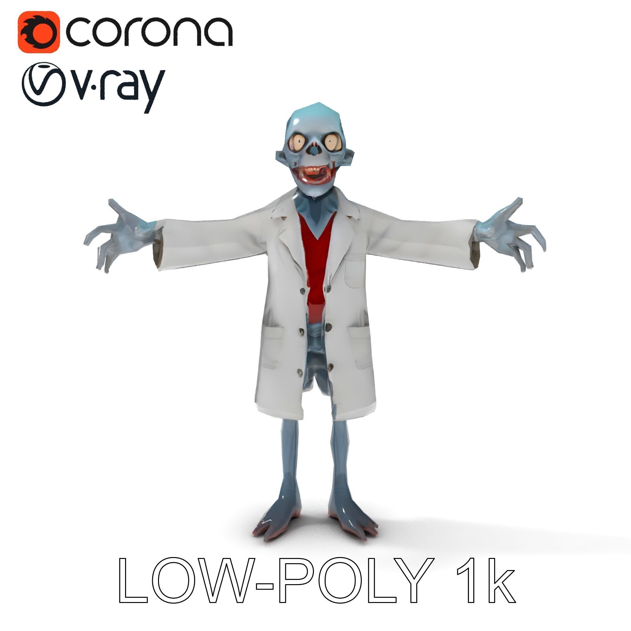 Zombie Scientist D Character Model with PBR Textures and Anim... Low-poly 3D model_21