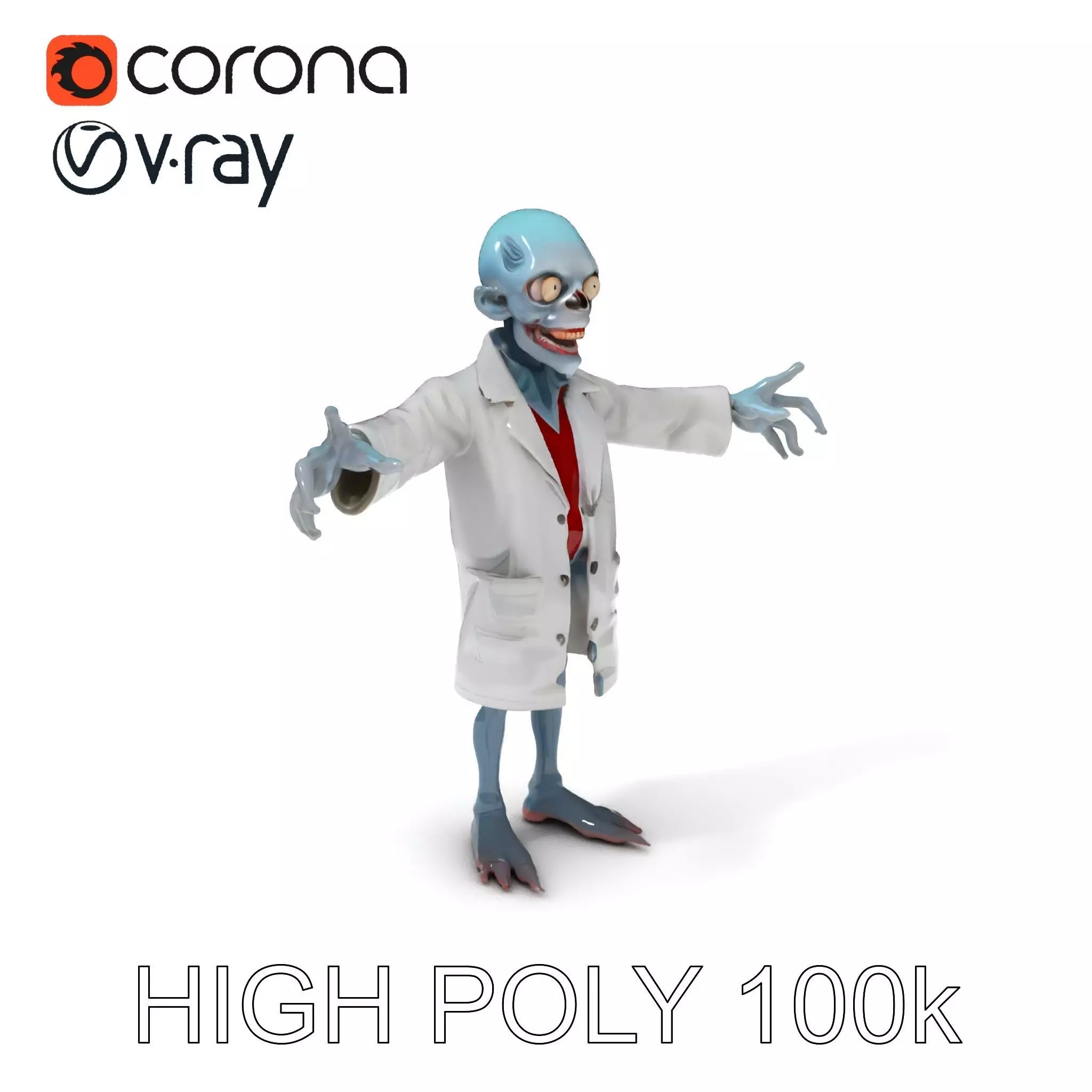 Zombie Scientist D Character Model with PBR Textures and Anim... Low-poly 3D model_0