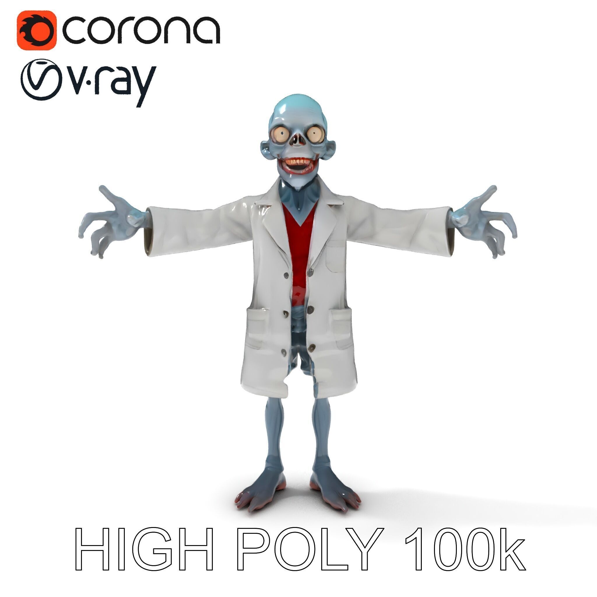 Zombie Scientist D Character Model with PBR Textures and Anim... Low-poly 3D model_14