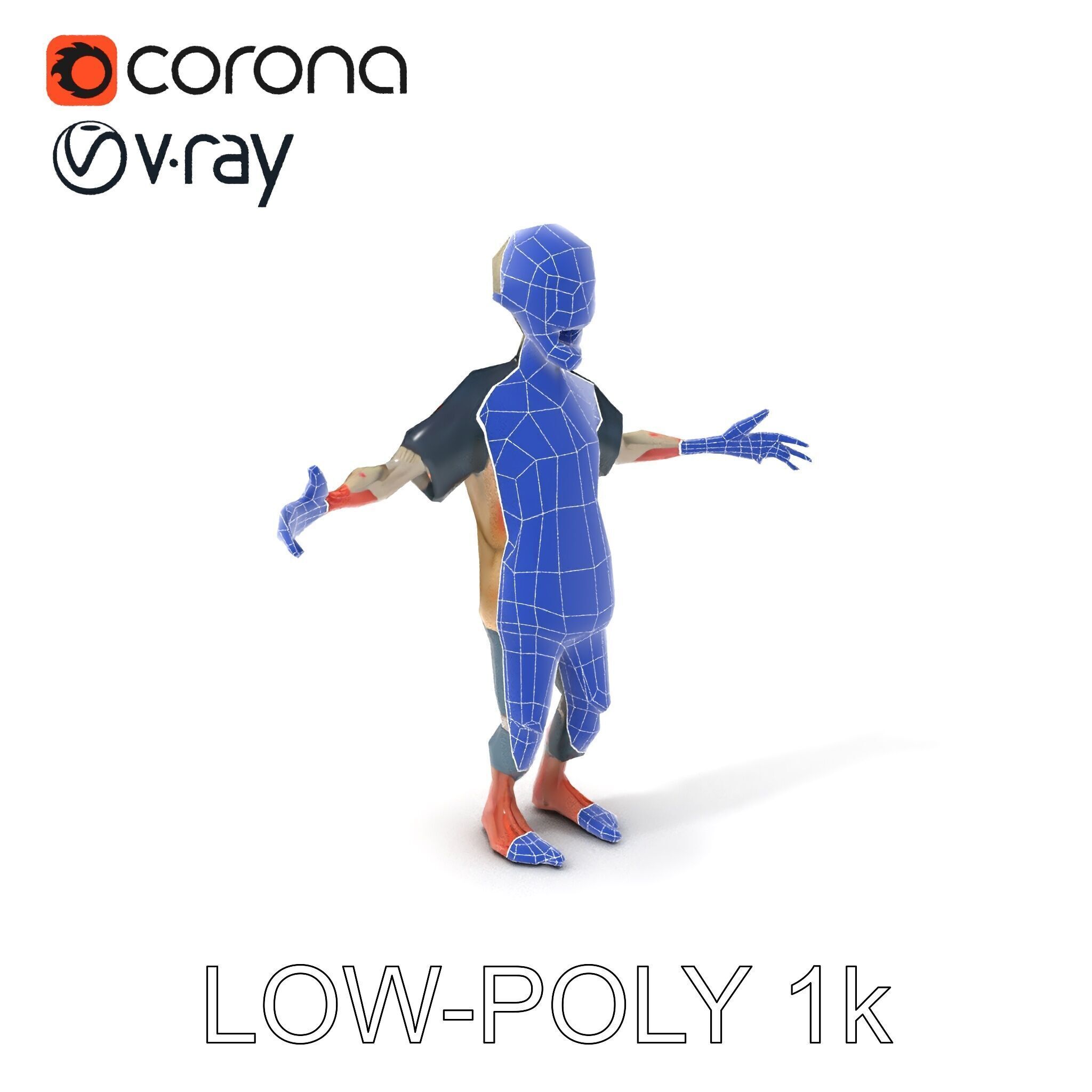 Cartoon Zombie Character D Model with PBR Textures Low-poly 3D model_27