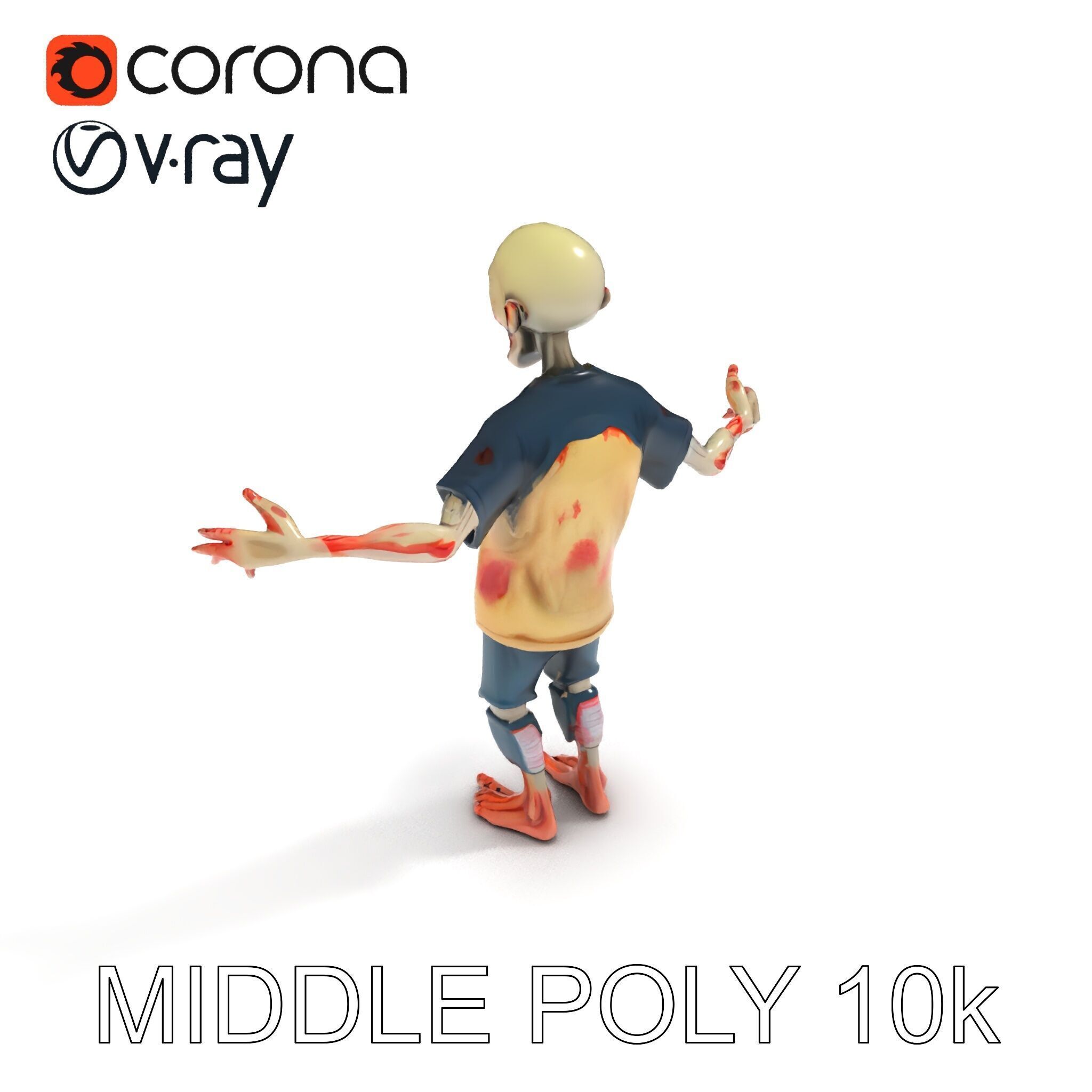 Cartoon Zombie Character D Model with PBR Textures Low-poly 3D model_13