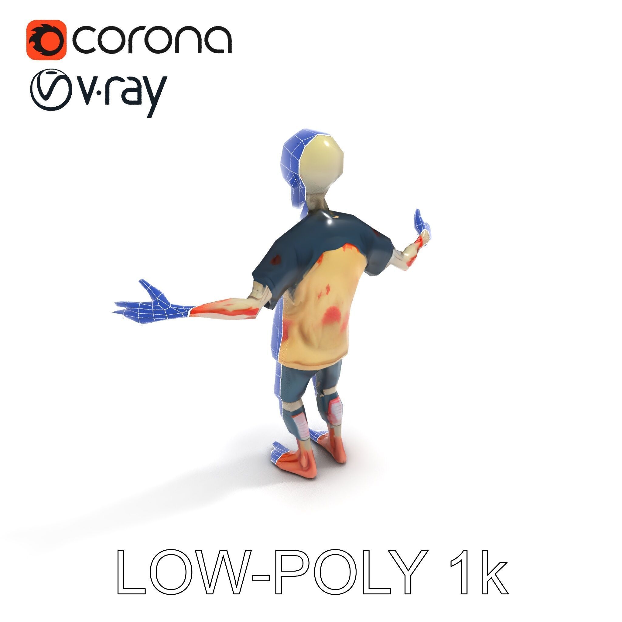 Cartoon Zombie Character D Model with PBR Textures Low-poly 3D model_12