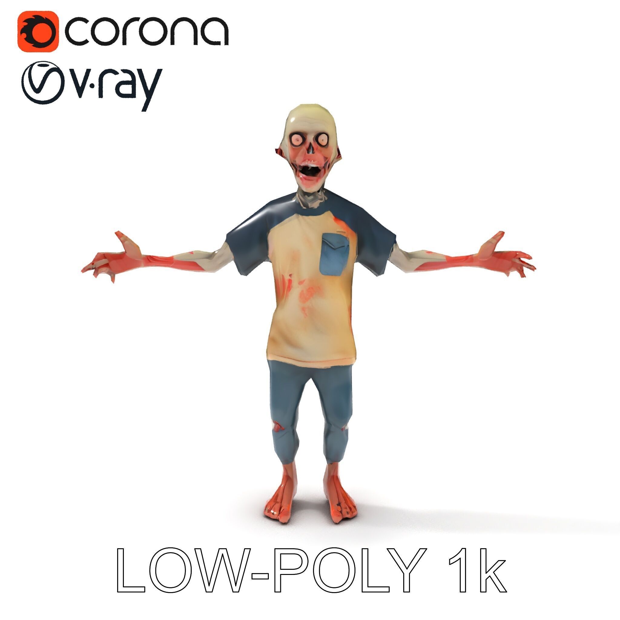 Cartoon Zombie Character D Model with PBR Textures Low-poly 3D model_33