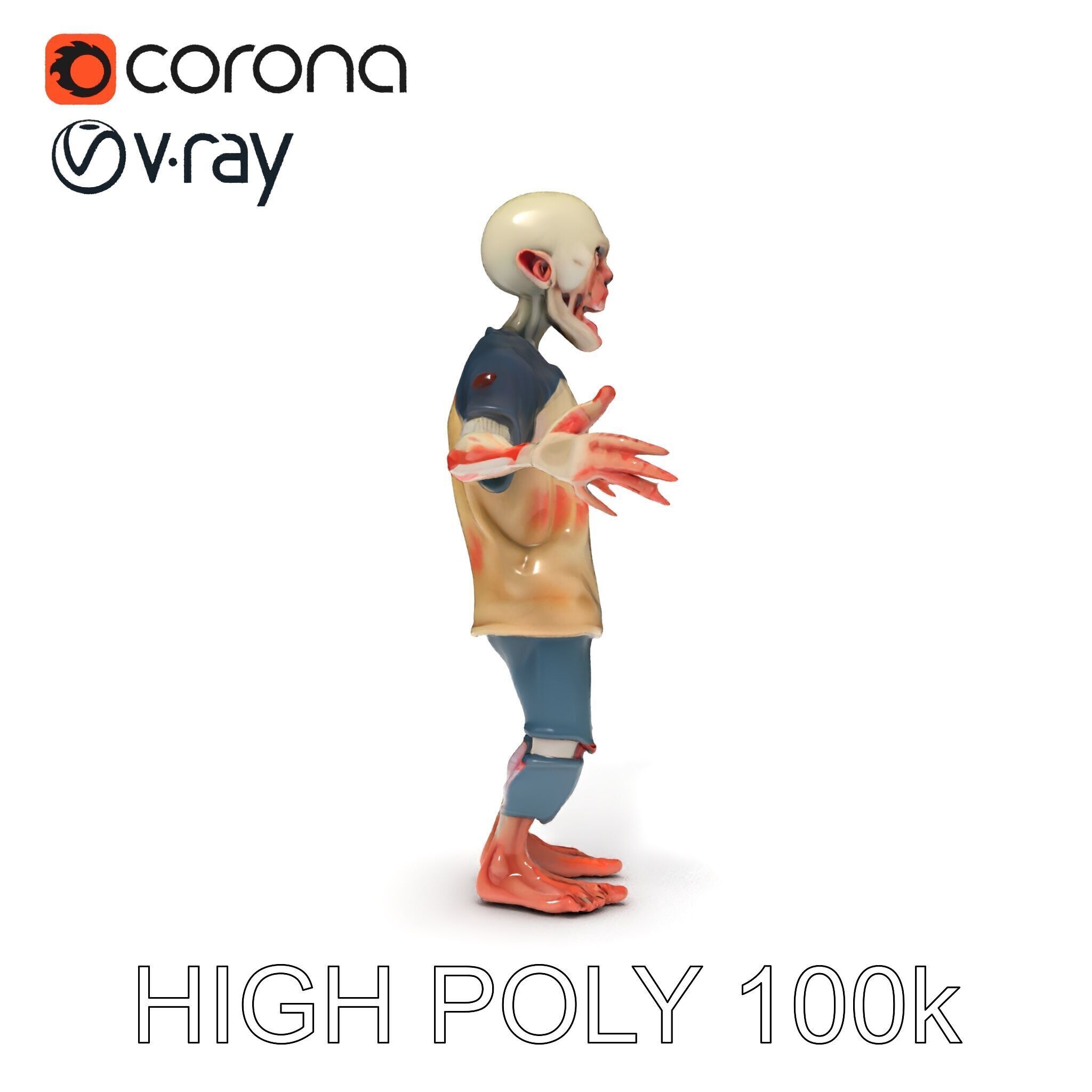 Cartoon Zombie Character D Model with PBR Textures Low-poly 3D model_34