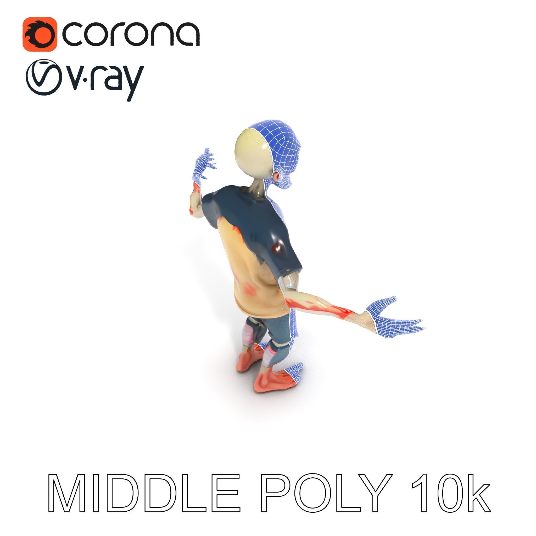 Cartoon Zombie Character D Model with PBR Textures Low-poly 3D model_26