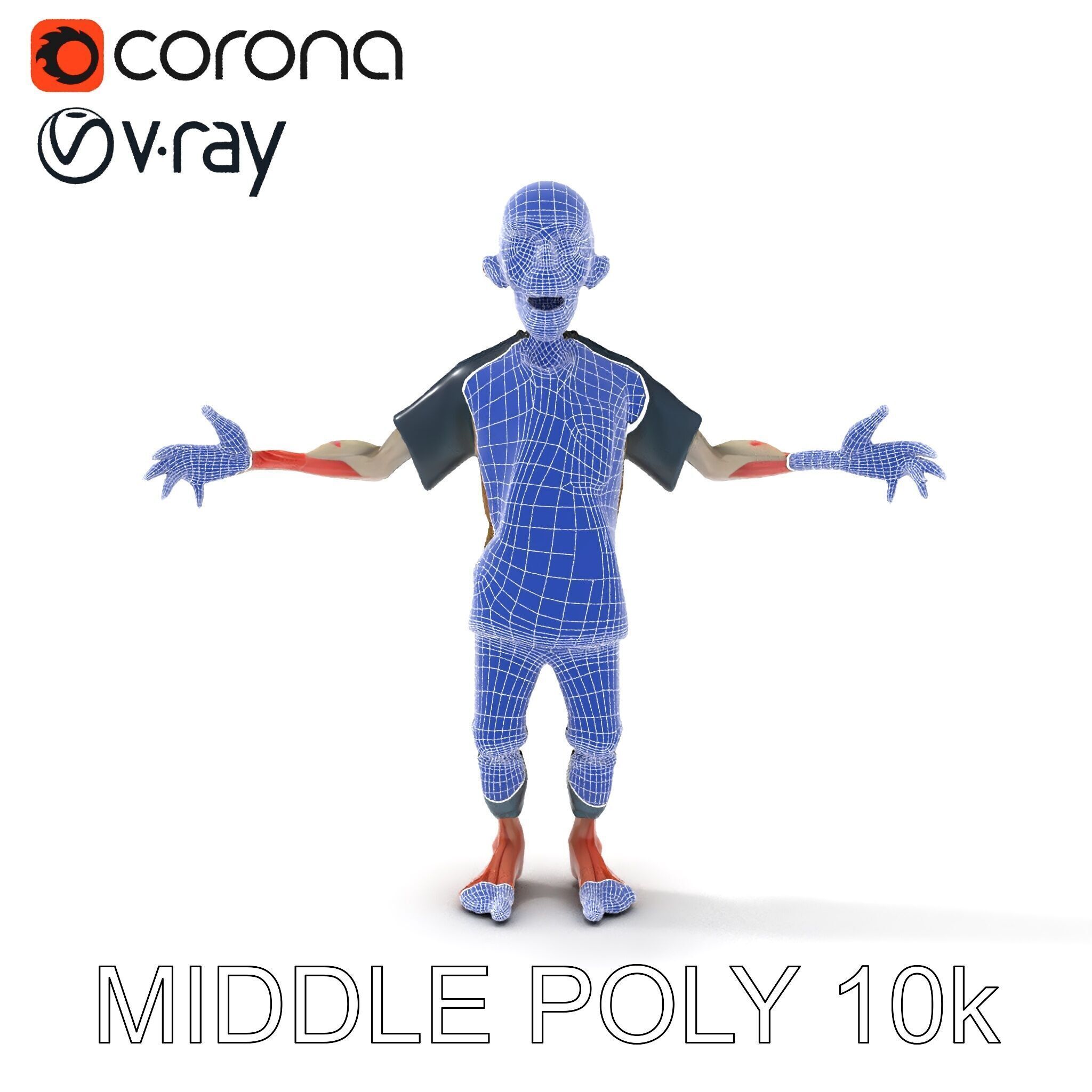 Cartoon Zombie Character D Model with PBR Textures Low-poly 3D model_23