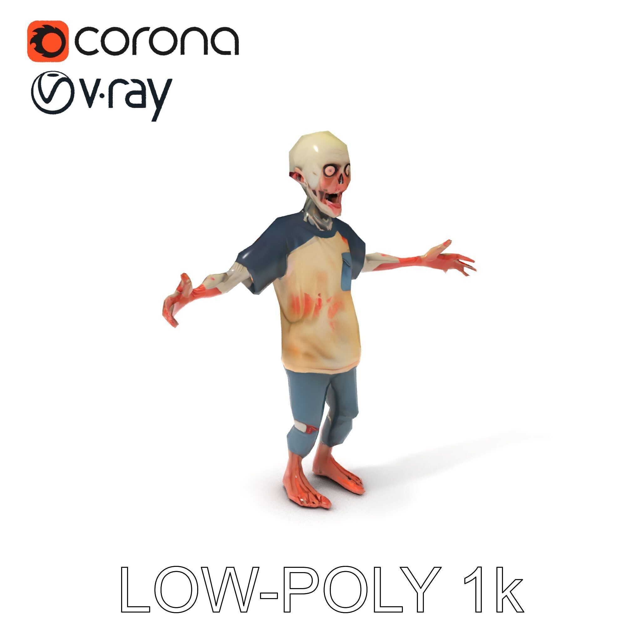 Cartoon Zombie Character D Model with PBR Textures Low-poly 3D model_19