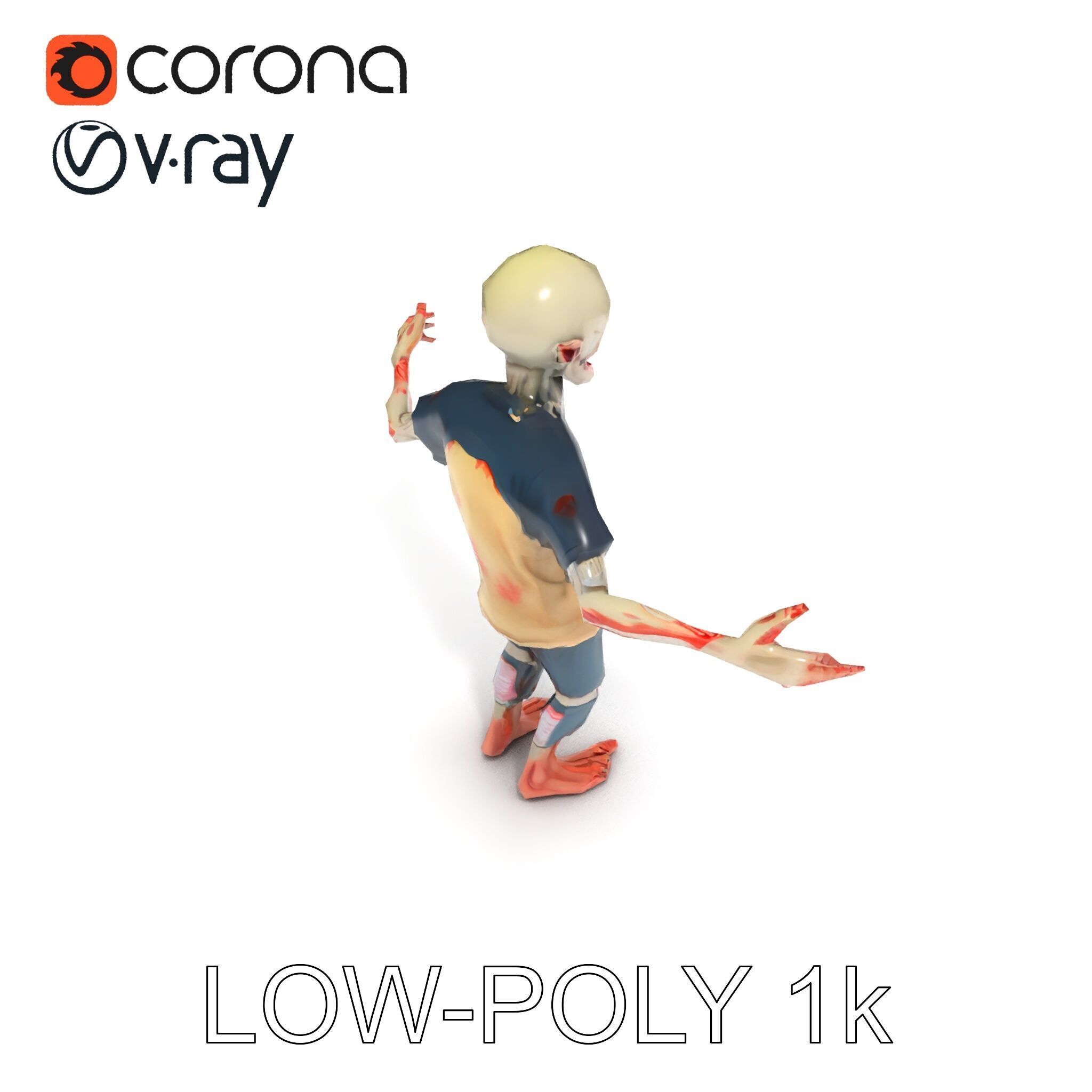 Cartoon Zombie Character D Model with PBR Textures Low-poly 3D model_16