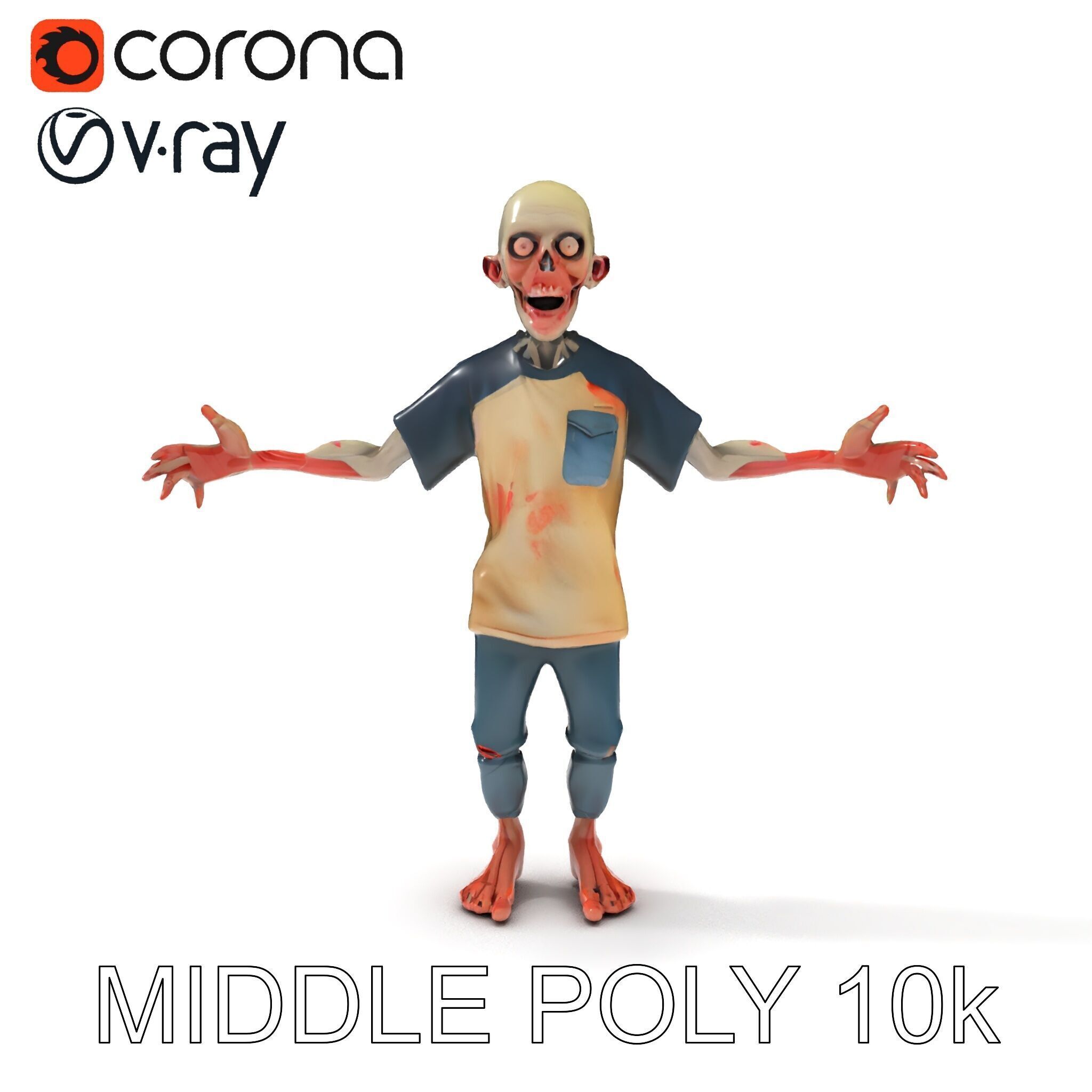 Cartoon Zombie Character D Model with PBR Textures Low-poly 3D model_6