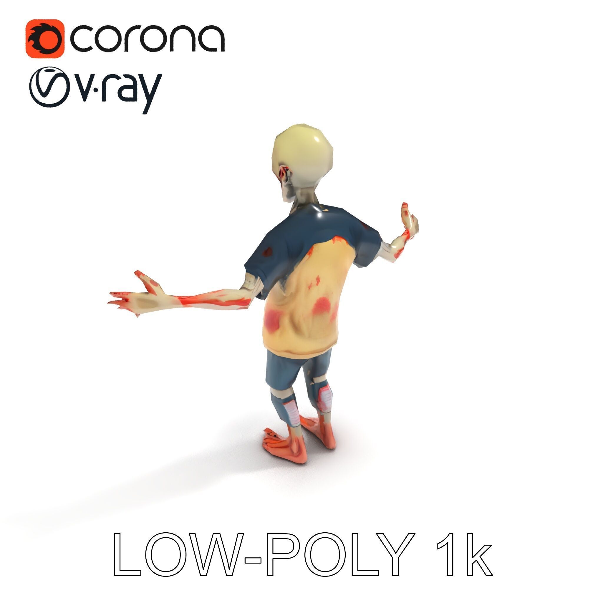 Cartoon Zombie Character D Model with PBR Textures Low-poly 3D model_21