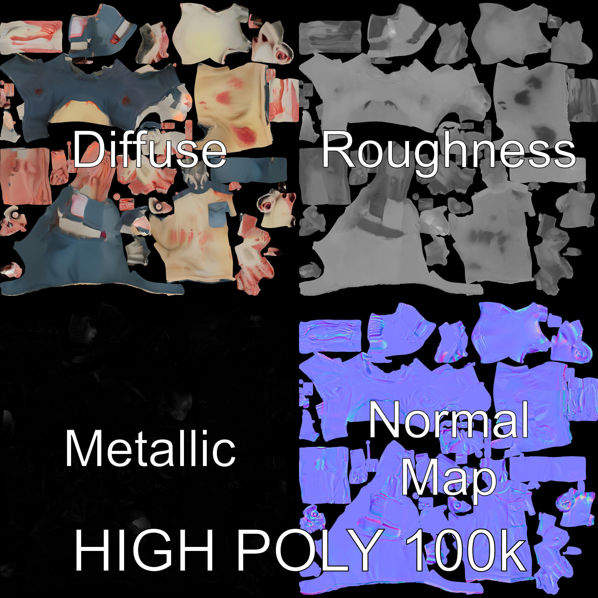 Cartoon Zombie Character D Model with PBR Textures Low-poly 3D model_2