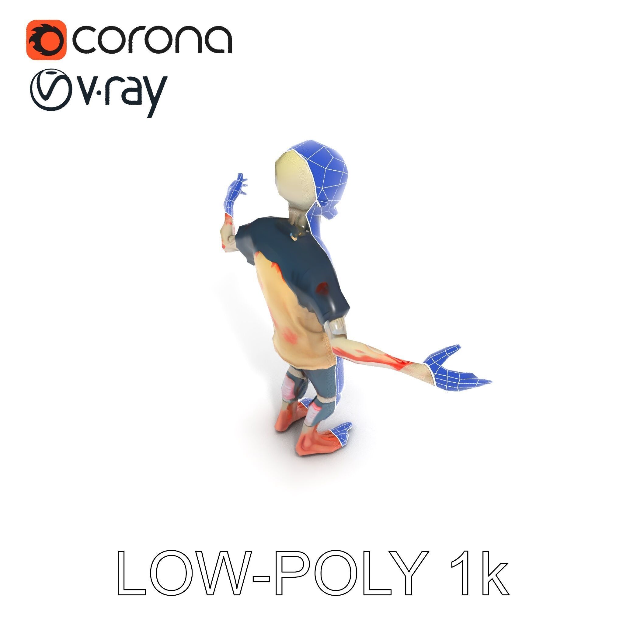 Cartoon Zombie Character D Model with PBR Textures Low-poly 3D model_24