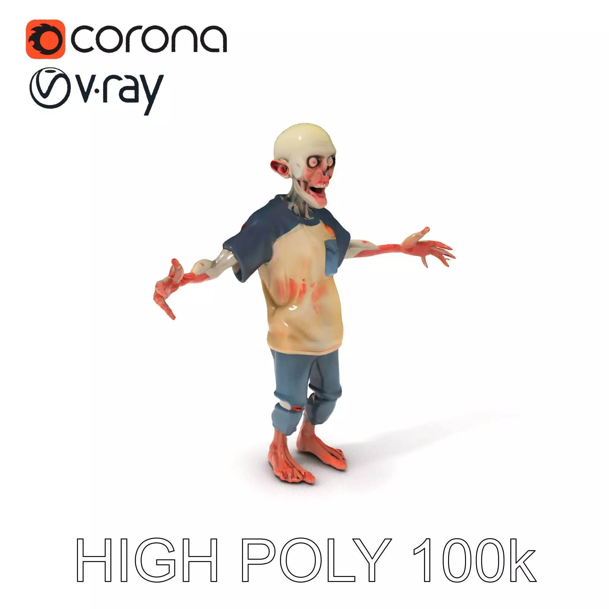 Cartoon Zombie Character D Model with PBR Textures Low-poly 3D model_0