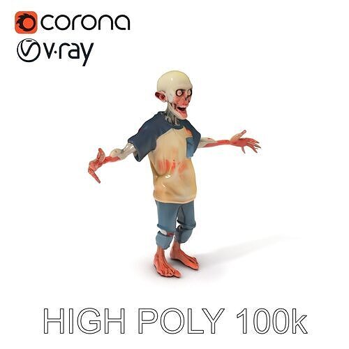 Cartoon Zombie Character D Model with PBR Textures Low-poly 3D model