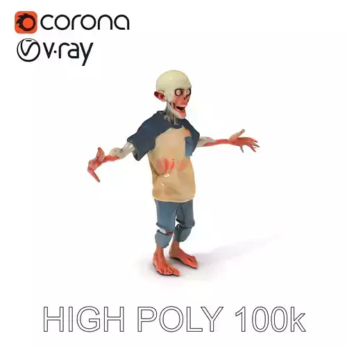 Cartoon Zombie Character D Model with PBR Textures Low-poly 3D model