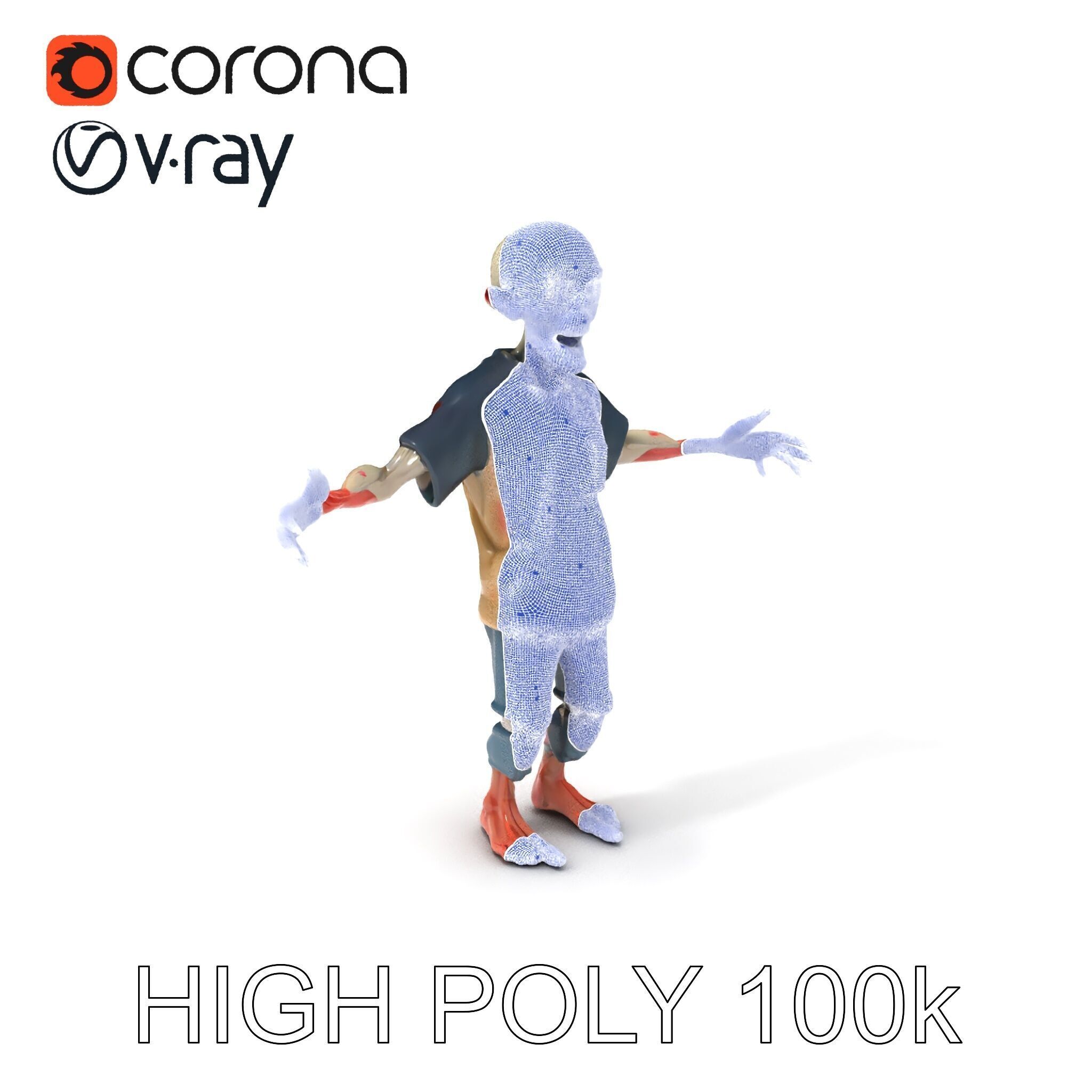 Cartoon Zombie Character D Model with PBR Textures Low-poly 3D model_3