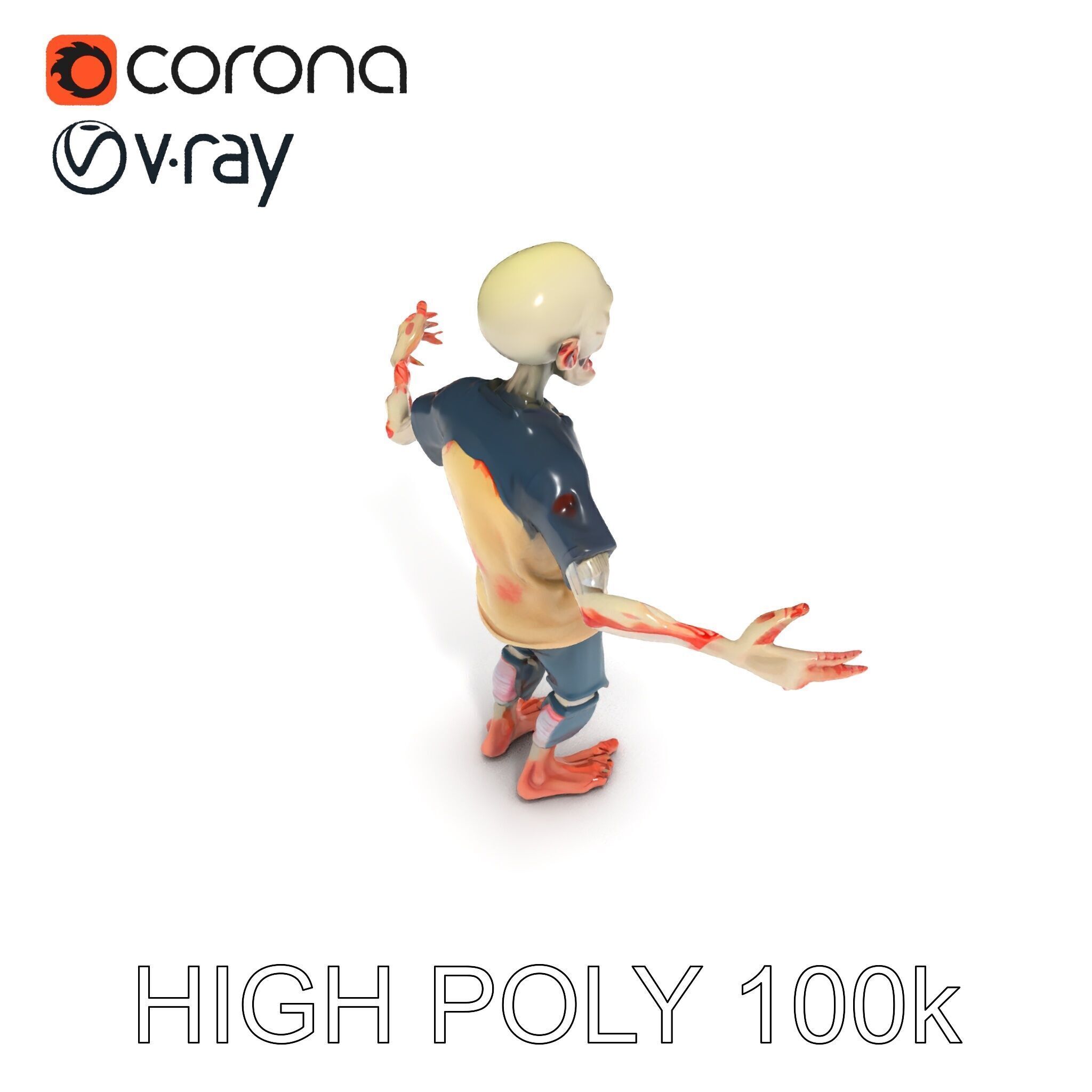 Cartoon Zombie Character D Model with PBR Textures Low-poly 3D model_25