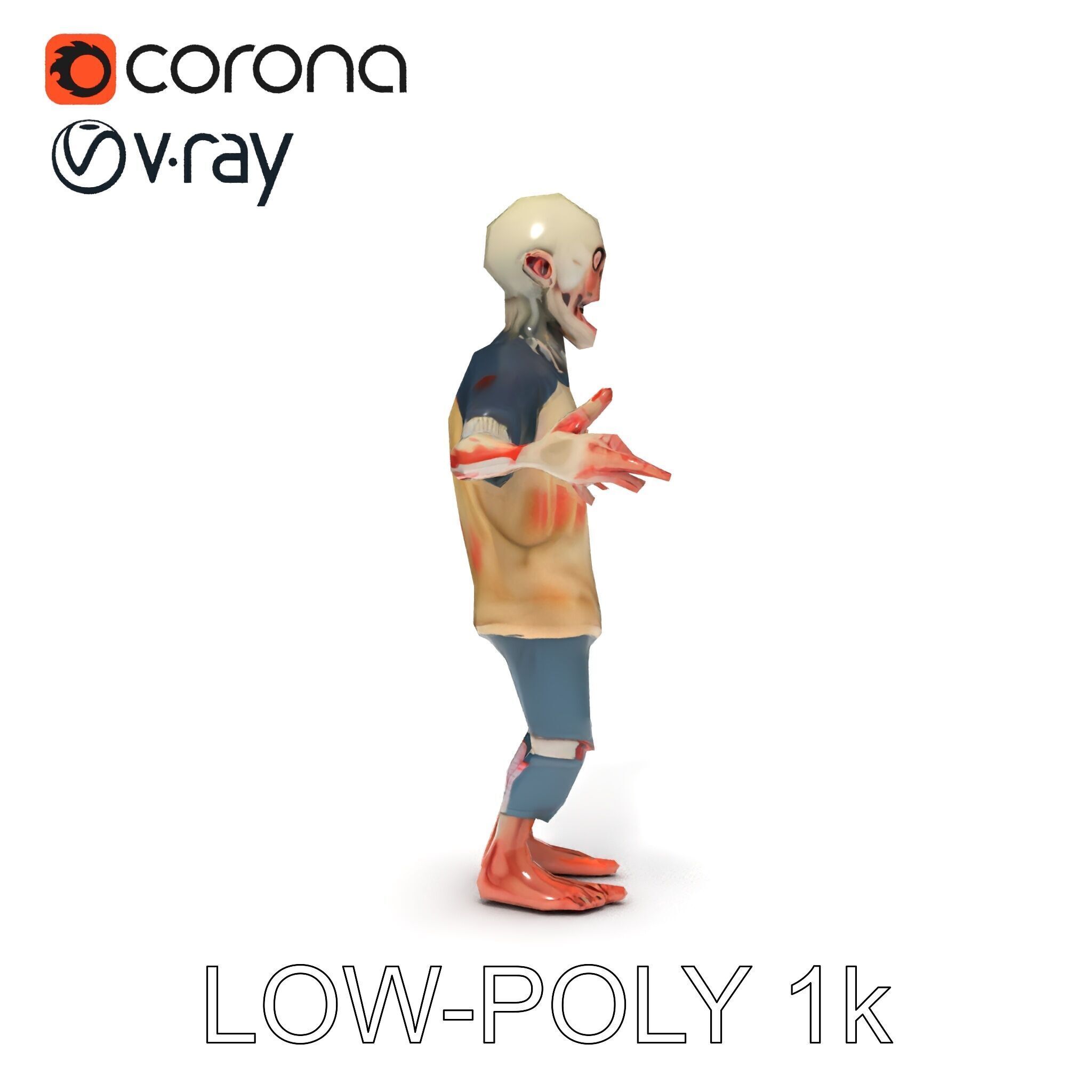 Cartoon Zombie Character D Model with PBR Textures Low-poly 3D model_7