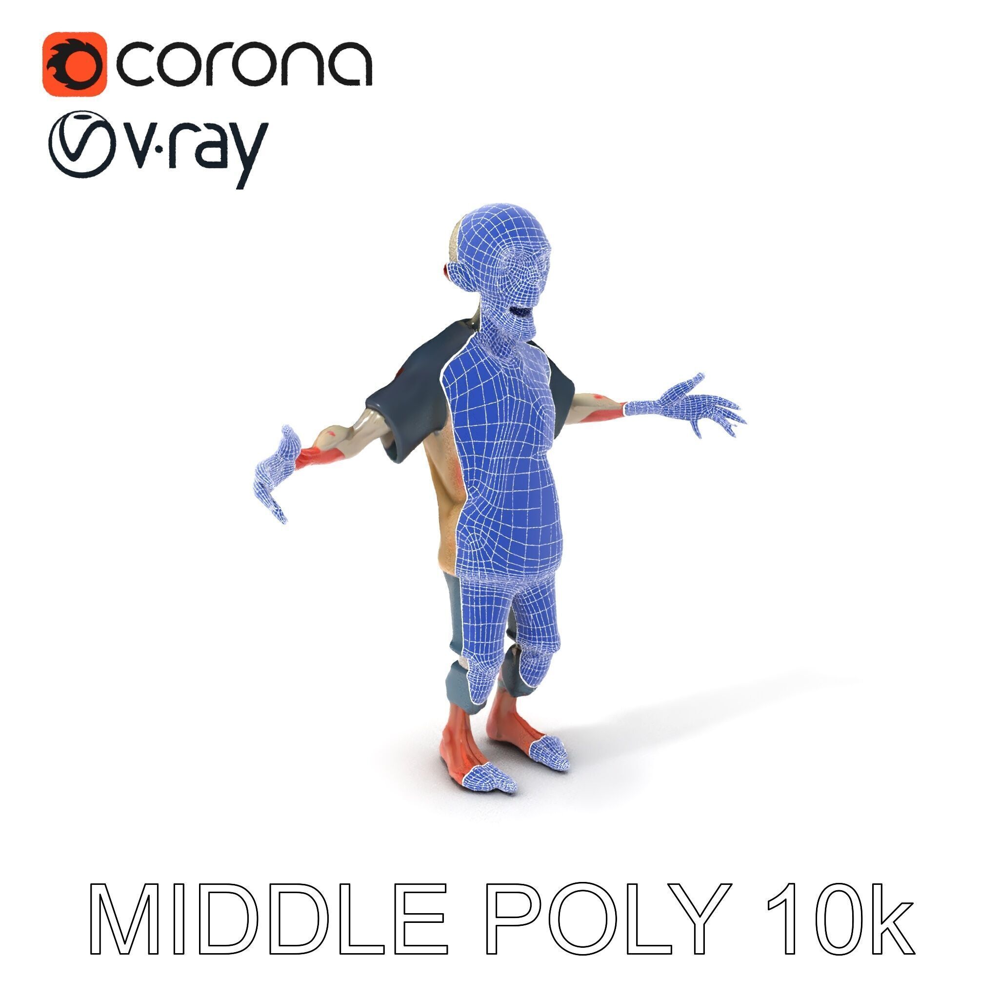 Cartoon Zombie Character D Model with PBR Textures Low-poly 3D model_37