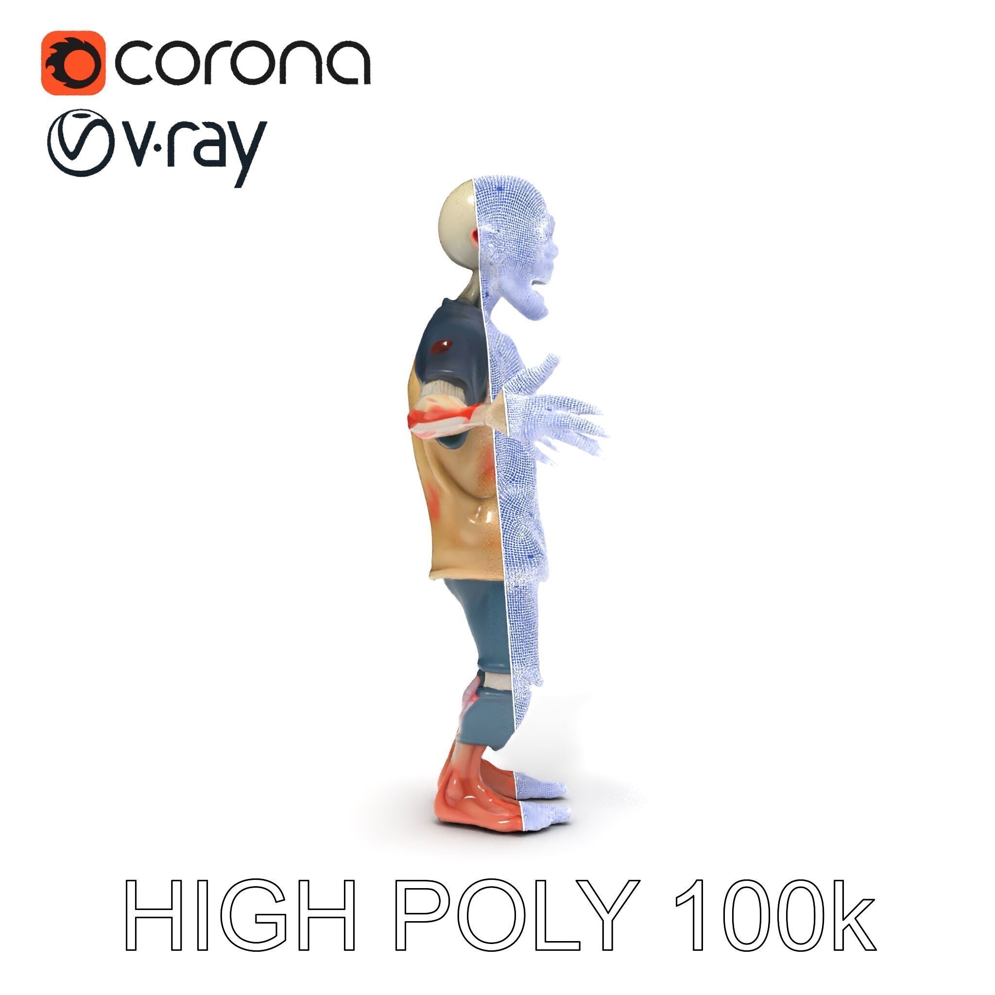 Cartoon Zombie Character D Model with PBR Textures Low-poly 3D model_17