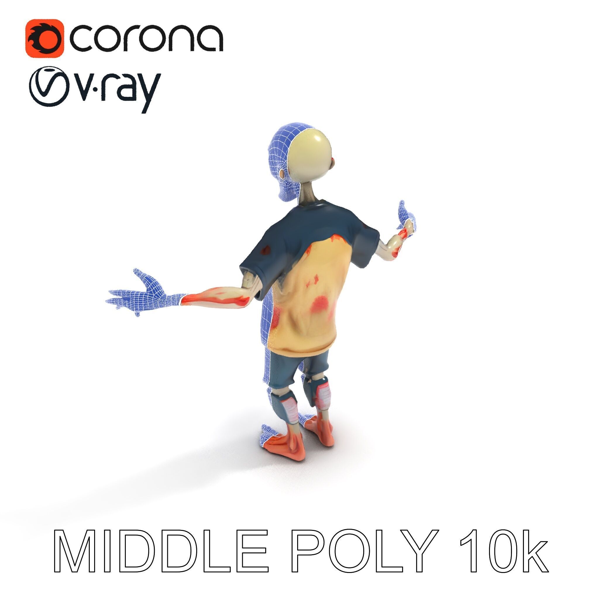 Cartoon Zombie Character D Model with PBR Textures Low-poly 3D model_15