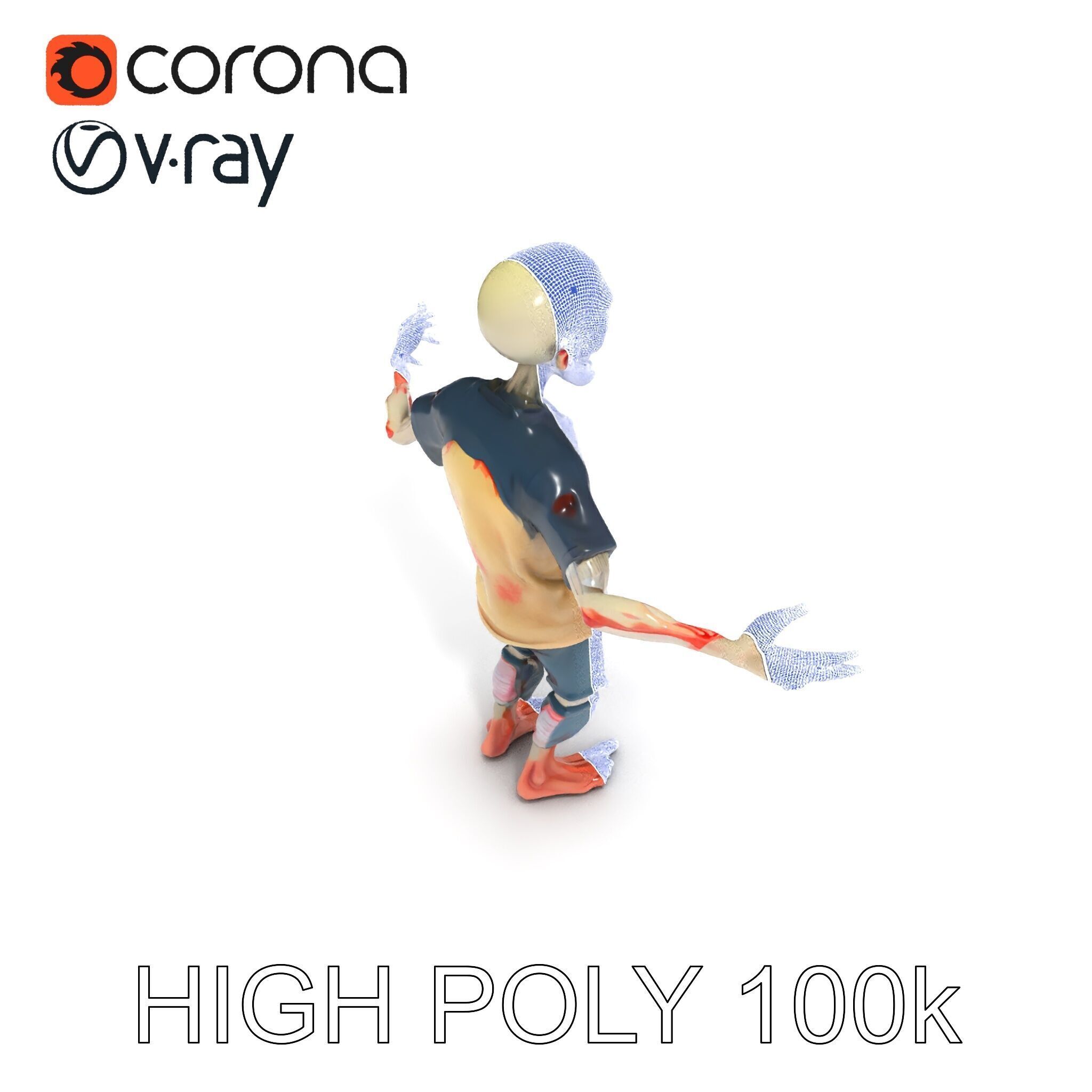 Cartoon Zombie Character D Model with PBR Textures Low-poly 3D model_36