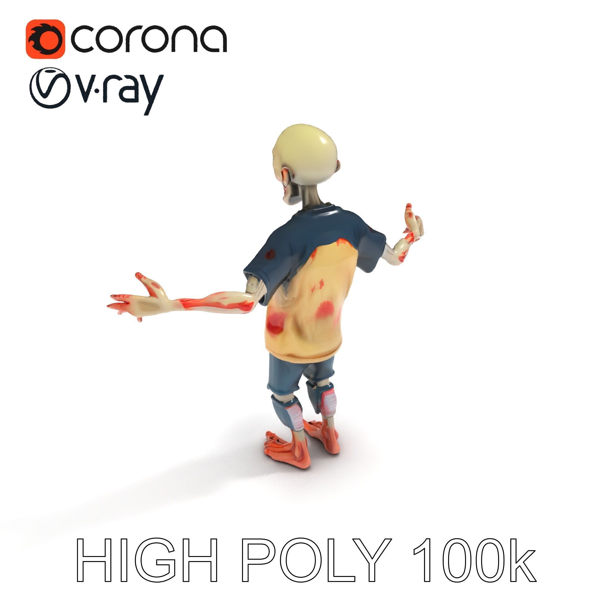 Cartoon Zombie Character D Model with PBR Textures Low-poly 3D model_28