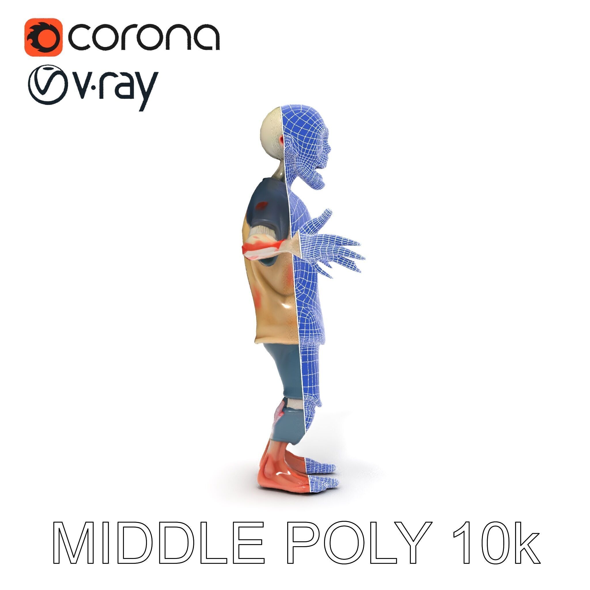 Cartoon Zombie Character D Model with PBR Textures Low-poly 3D model_18