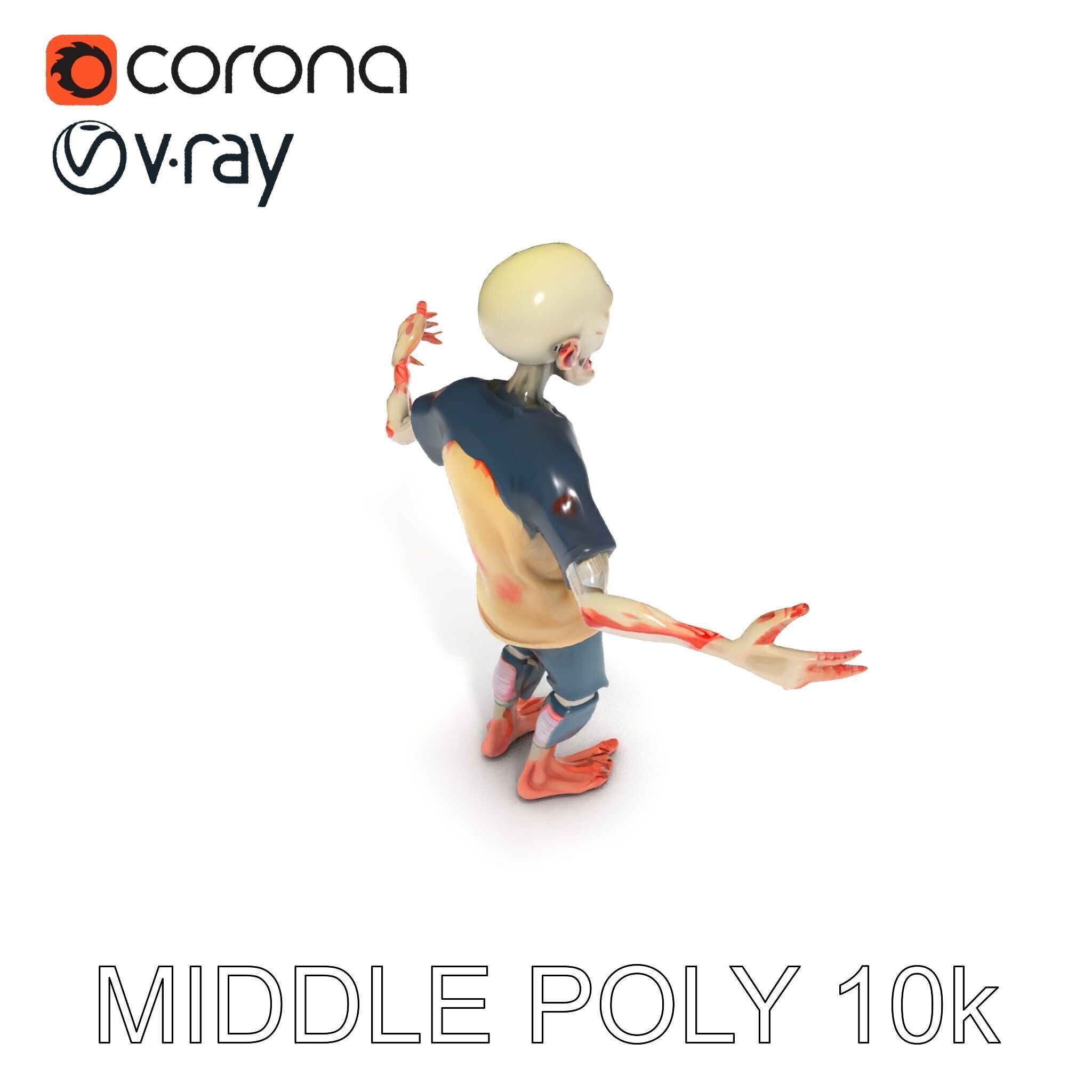 Cartoon Zombie Character D Model with PBR Textures Low-poly 3D model_20