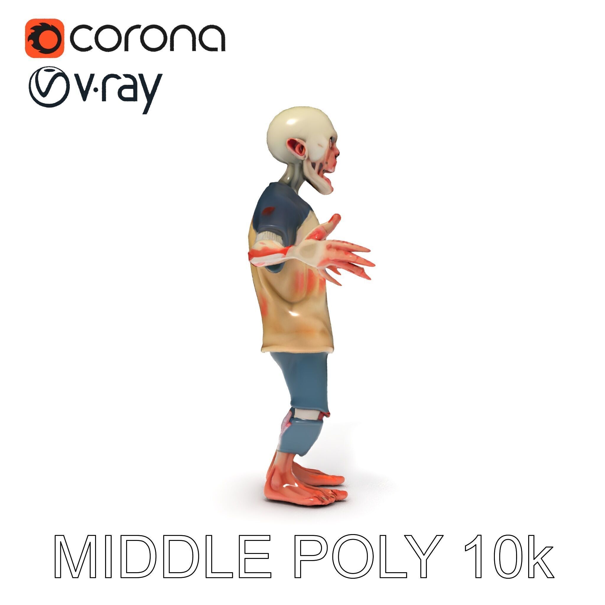 Cartoon Zombie Character D Model with PBR Textures Low-poly 3D model_11