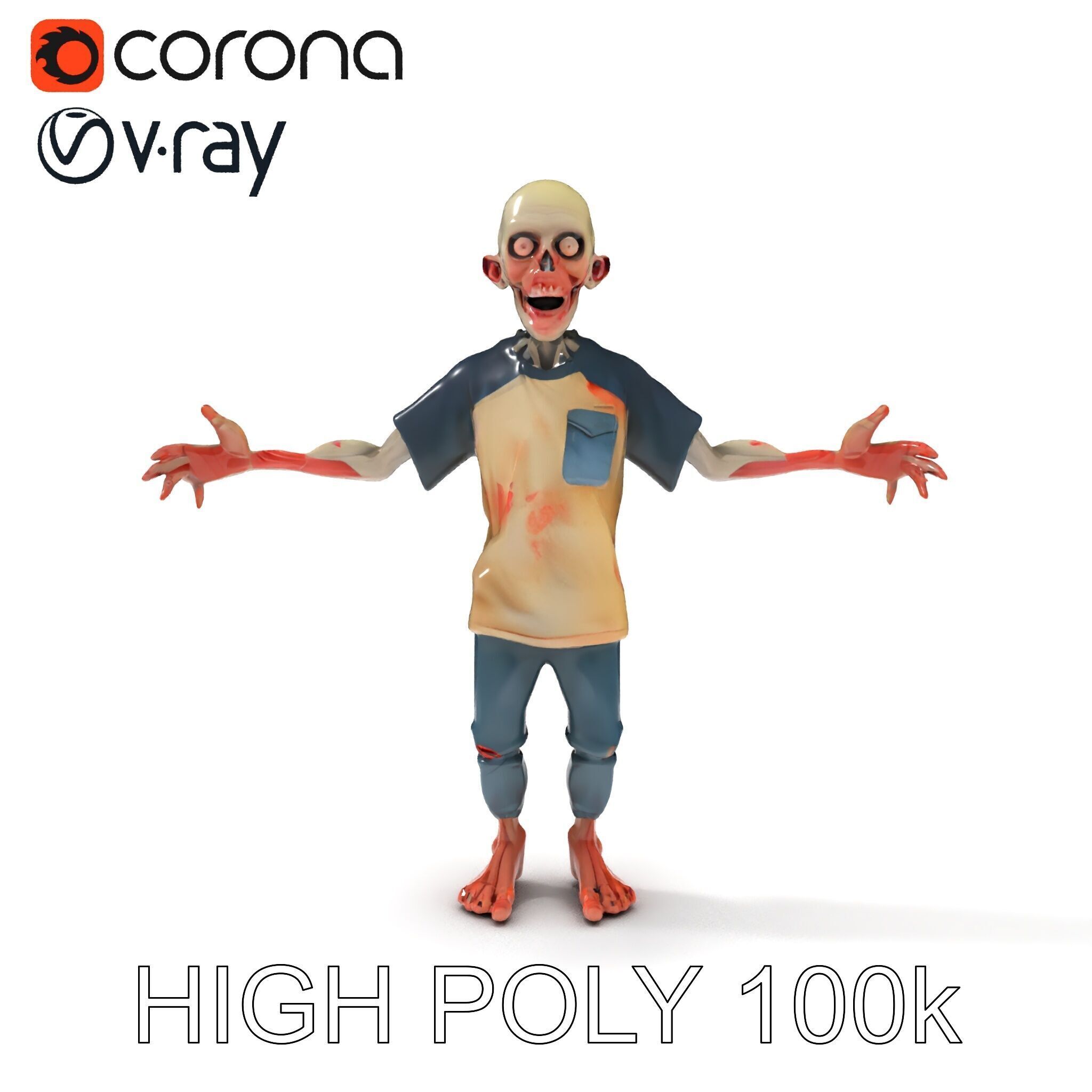 Cartoon Zombie Character D Model with PBR Textures Low-poly 3D model_31