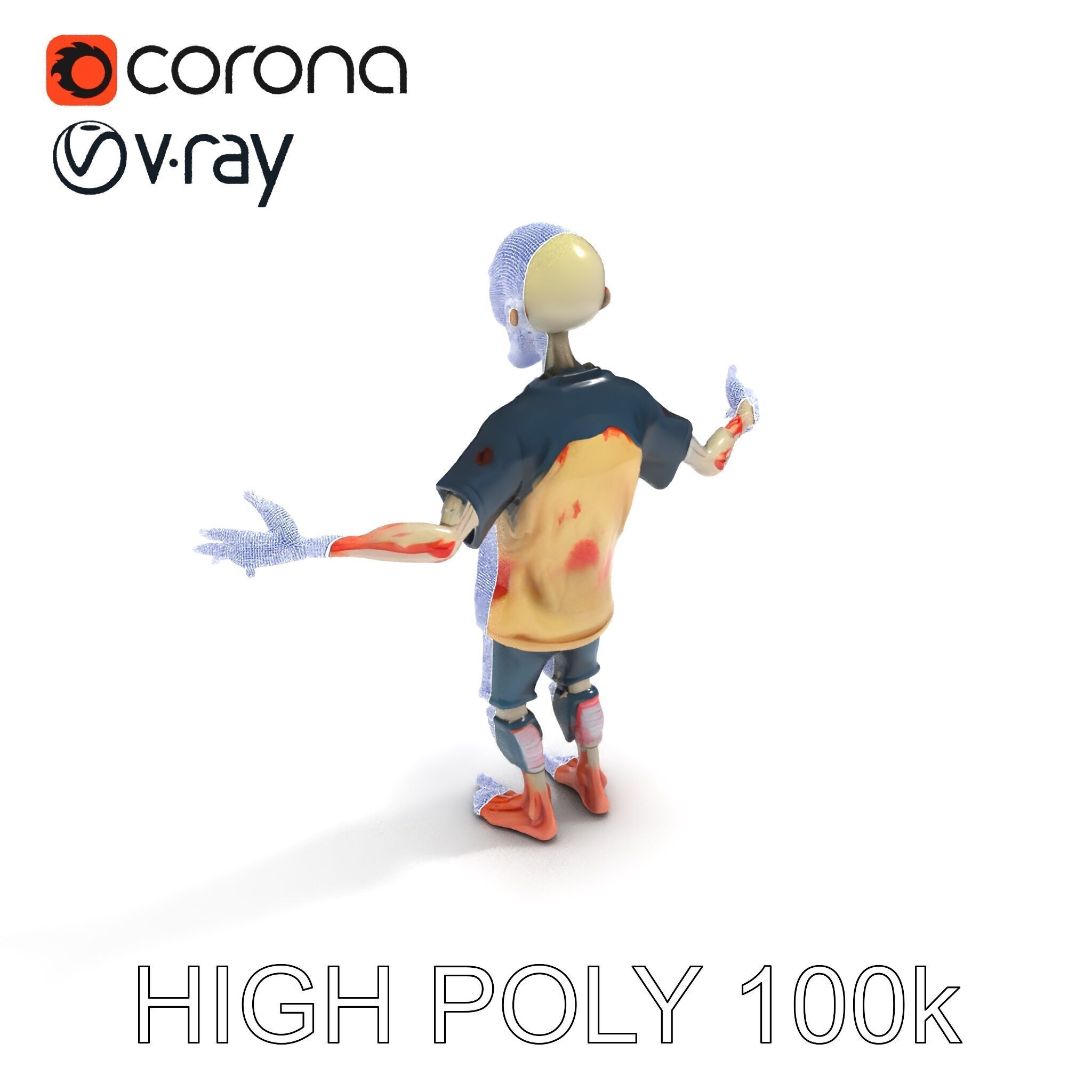 Cartoon Zombie Character D Model with PBR Textures Low-poly 3D model_10