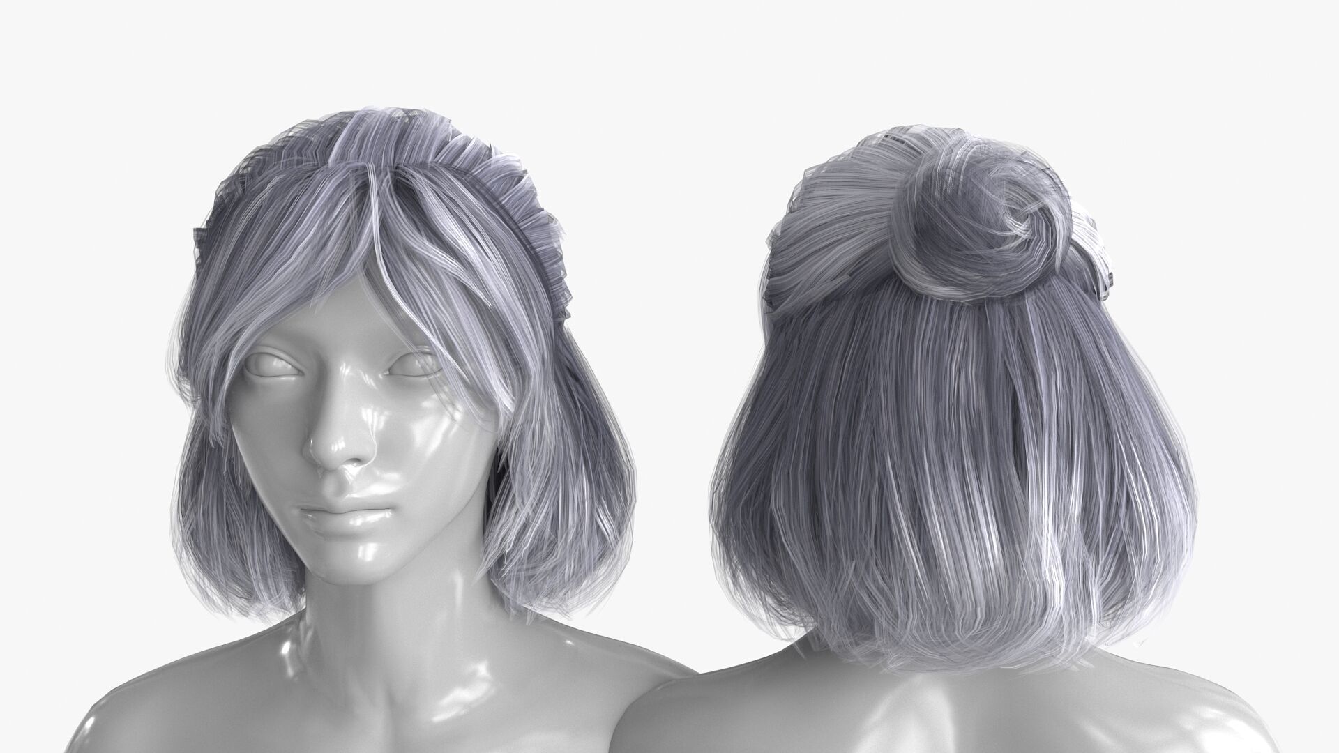 Female Hairstyle v2 Low-poly 3D model_4