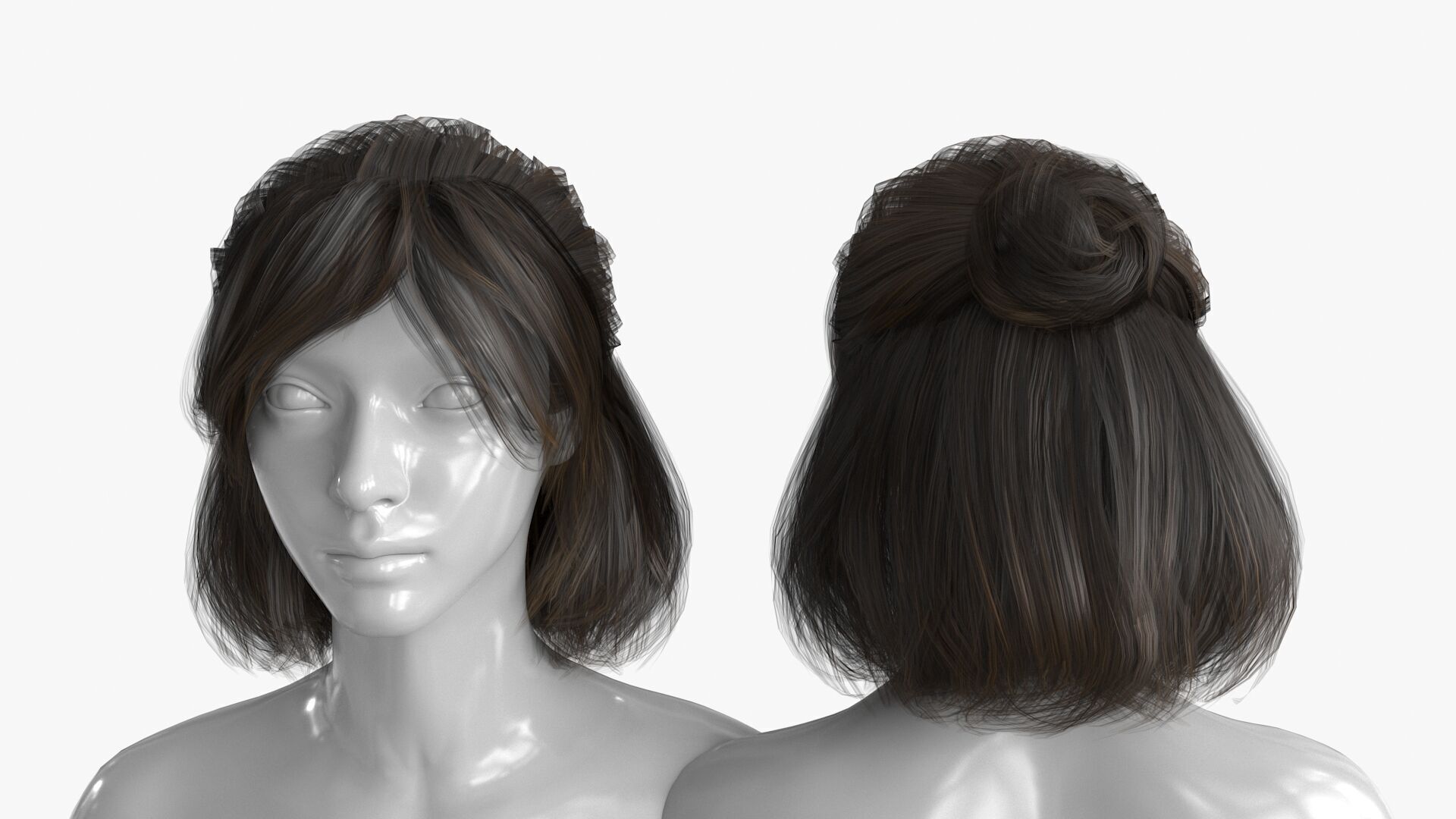 Female Hairstyle v2 Low-poly 3D model_2