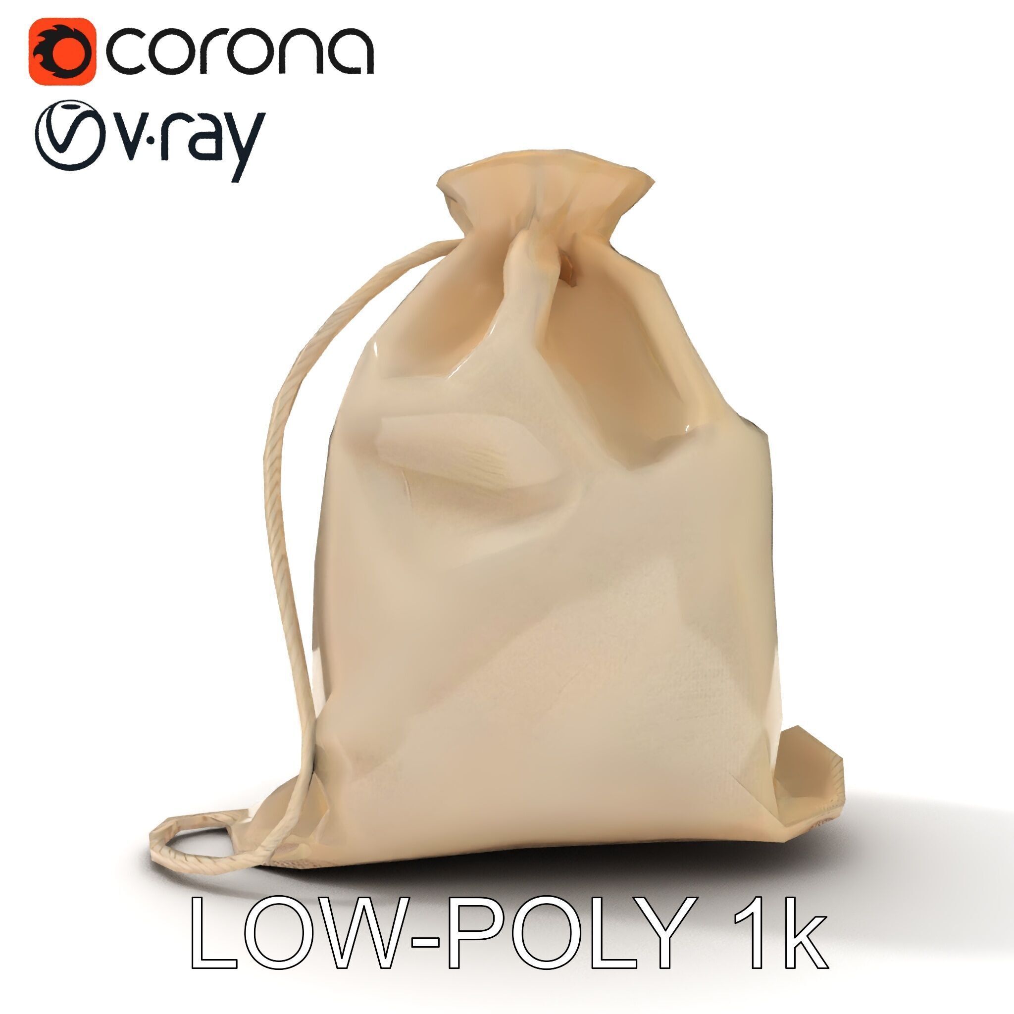 Fabric Drawstring Bag D Model Pack Low-poly 3D model_12