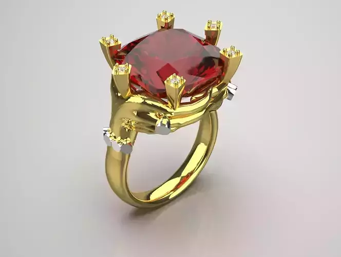 Luxury yellow gold ring with red ruby model jr00121