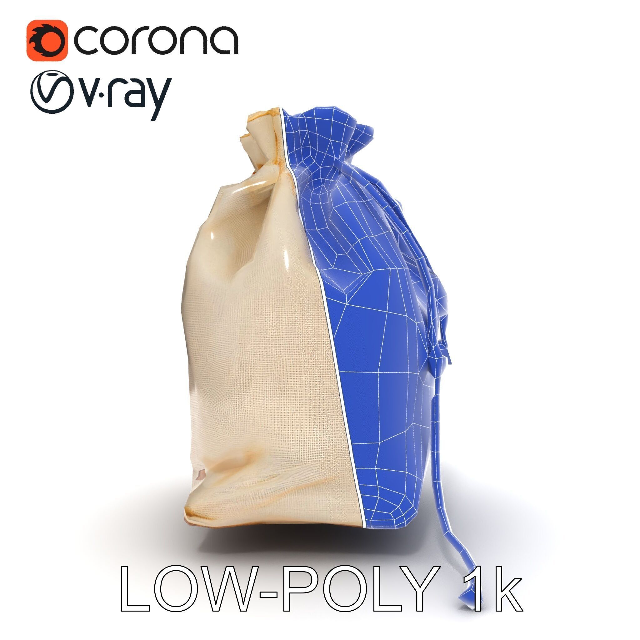 Canvas Drawstring Bag D Model Pack Low-poly 3D model_12