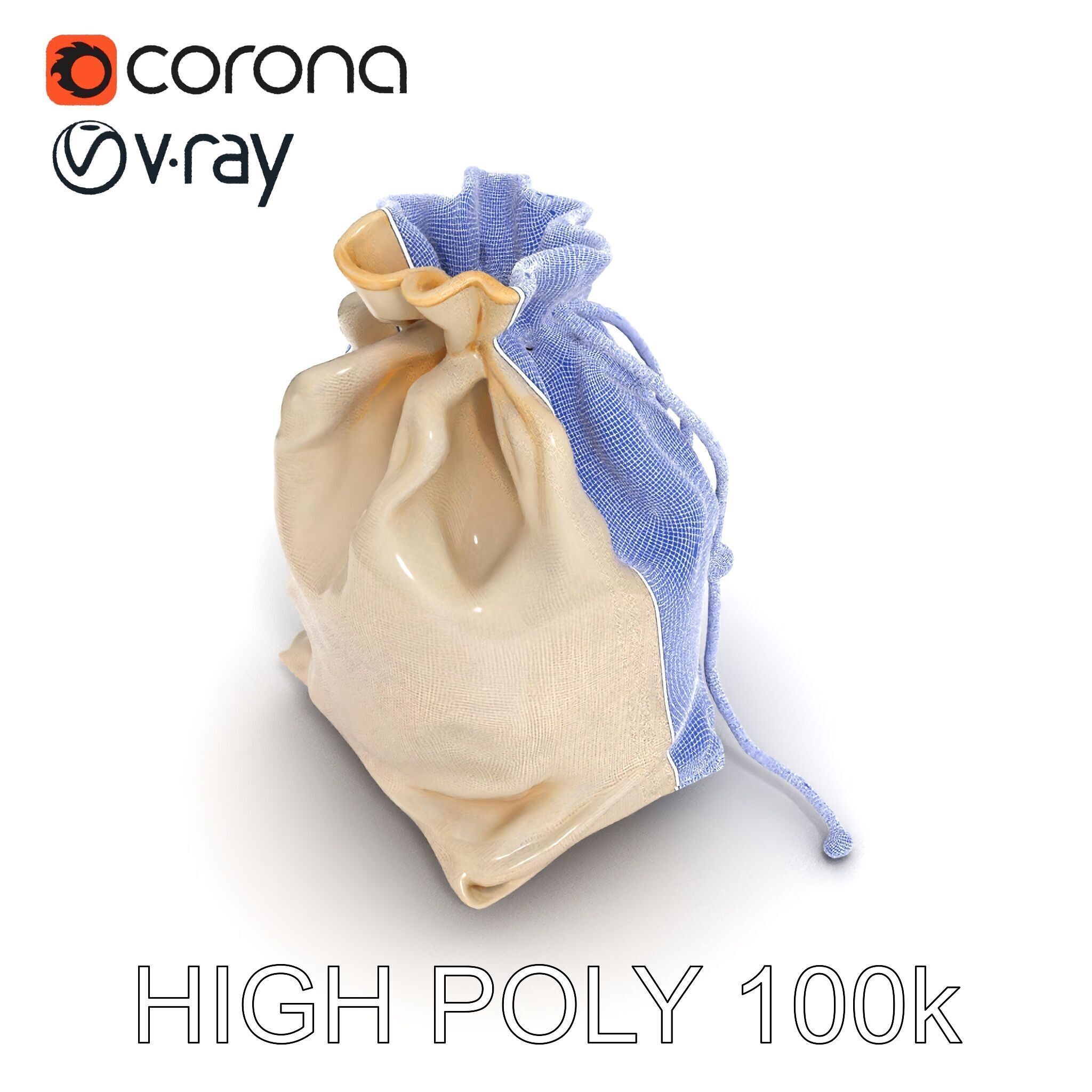 Canvas Drawstring Bag D Model Pack Low-poly 3D model_8