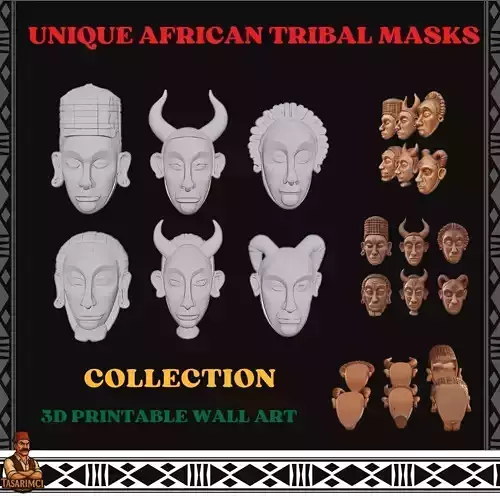 Unique African Tribal Masks Collection 3D Printable Wall Art