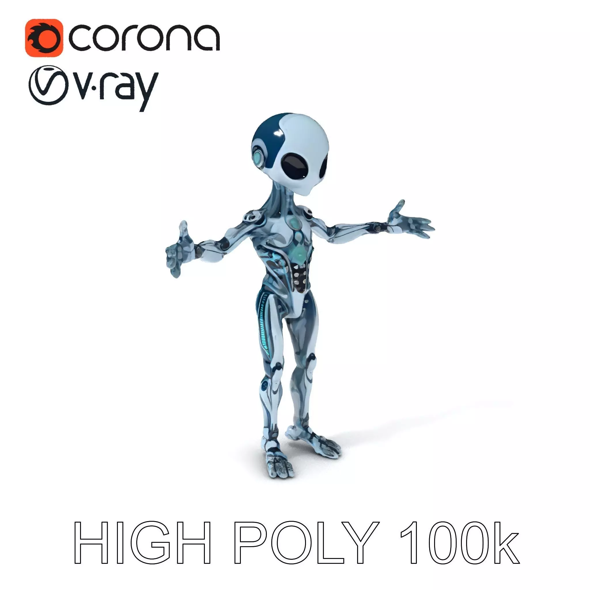 Futuristic Alien Robot with Bioluminescent Designs Low-poly 3D model