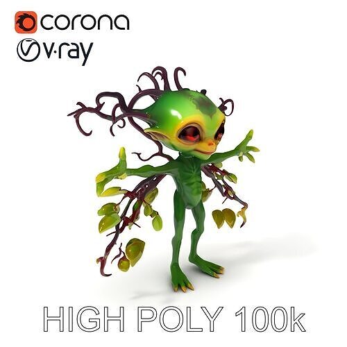 Leafy Sprite Creature with Twisting Vines and Large Eyes D Model Low-poly 3D model