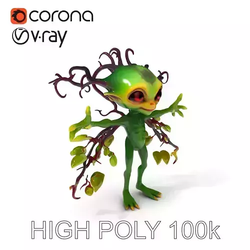 Leafy Sprite Creature with Twisting Vines and Large Eyes D Model Low-poly 3D model