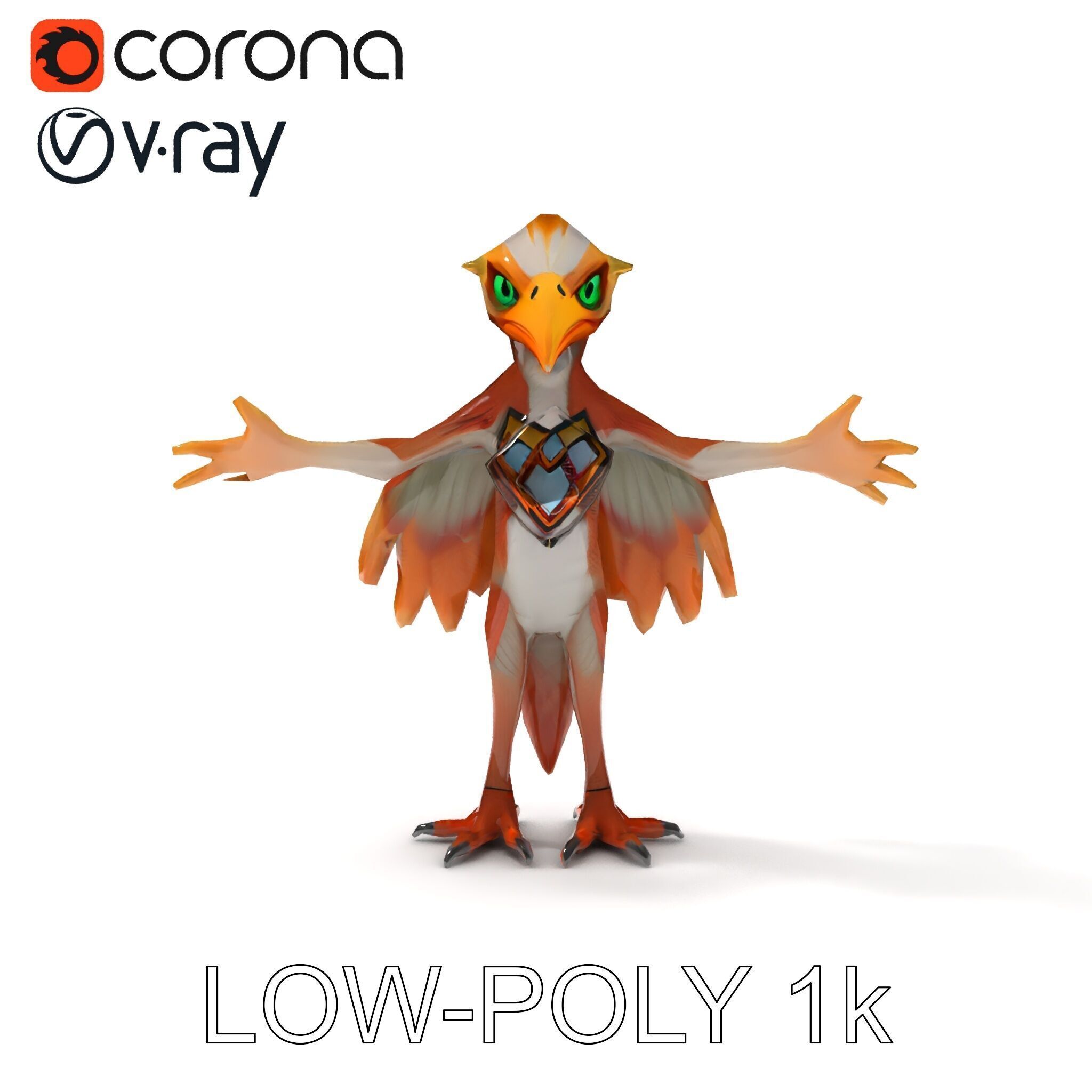 Feathered Guardian Owl Majestic Avian Warrior Character Model Low-poly 3D model_7